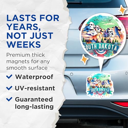 (2 Pack) South Dakota Magnets - Mount Rushmore Design - Travel Souvenir - National Parks - Artistic Landscapes - 5" On Longest Side - for Cars, Fridges, Toolboxes - Made in USA - MAG6830