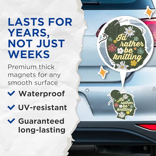 (2 Packs) I'd Rather Be Knitting Magnets - Funny Knitter Flowers Love to Knit Magnets - 5 Inches On Longest Side - Premium Magnet - for Fridges, Toolboxes, Cars - Made in USA - MAG2483