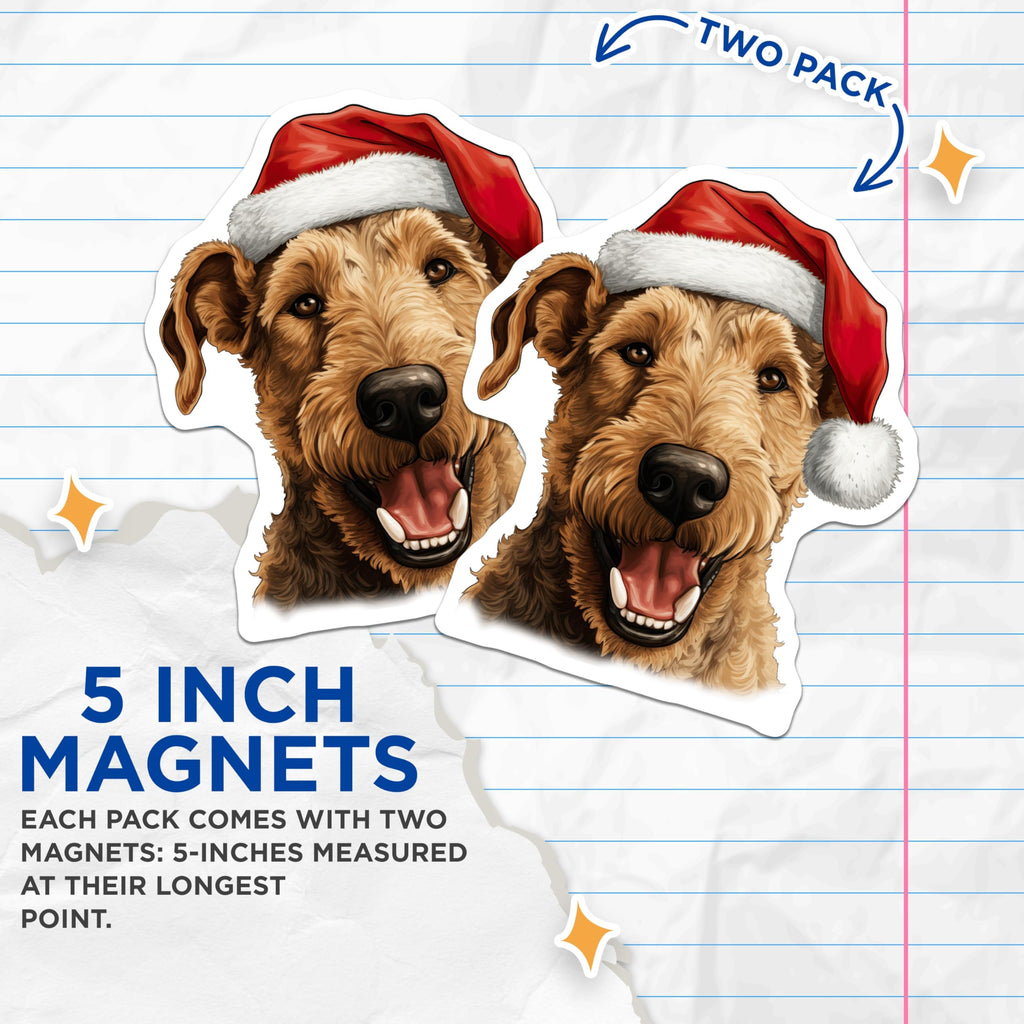(2 Pack) Christmas Dog Magnets - Santa Hat Pet Decor - Holiday Fridge Locker Decorations for Home - 5 Inches On Longest Side - Thick Durable Magnet - Made in USA - MAG25332