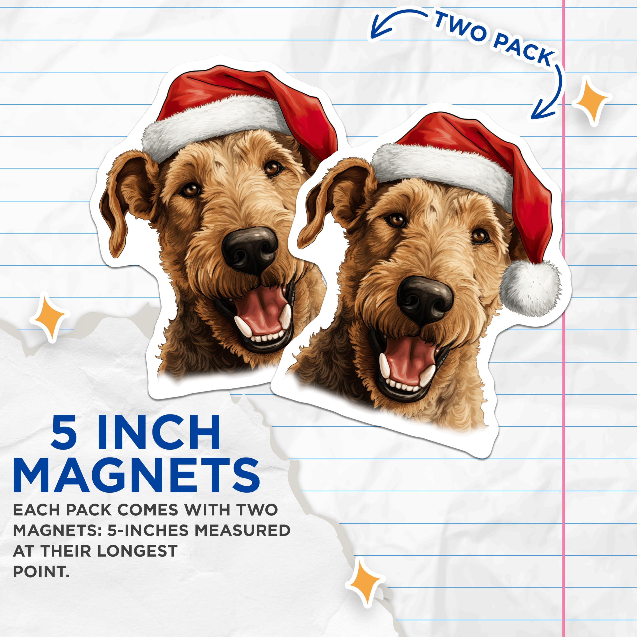 (2 Pack) Christmas Dog Magnets - Santa Hat Pet Decor - Holiday Fridge Locker Decorations for Home - 5 Inches On Longest Side - Thick Durable Magnet - Made in USA - MAG25332