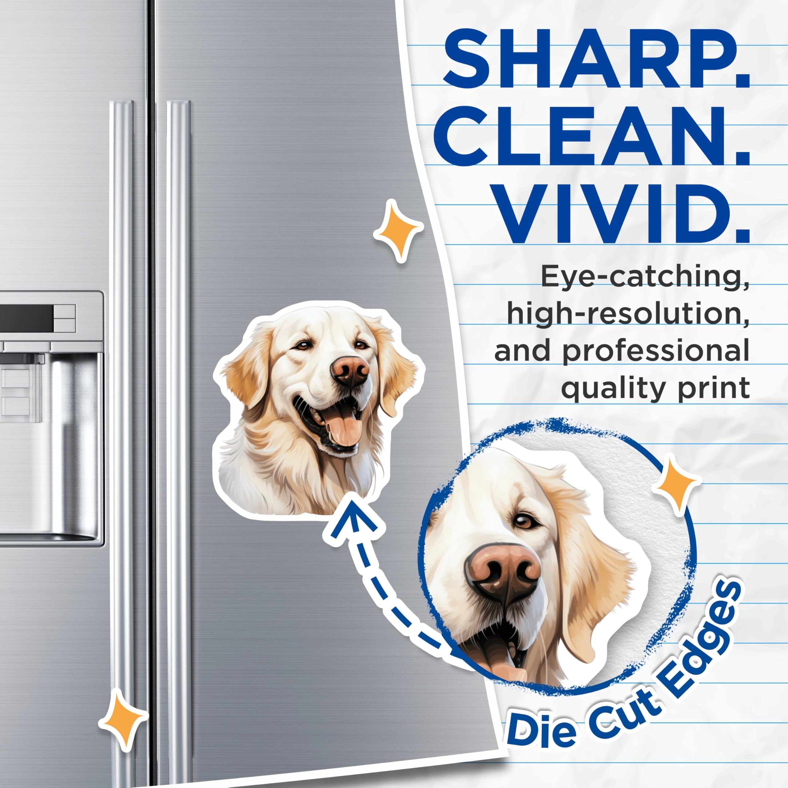 (2 Pack) Golden Retriever Magnets - Happy Dog Art - Dog Mom Owner Accents - 5 Inches On Longest Side - Thick Durable Magnet - Made in USA - MAG29905