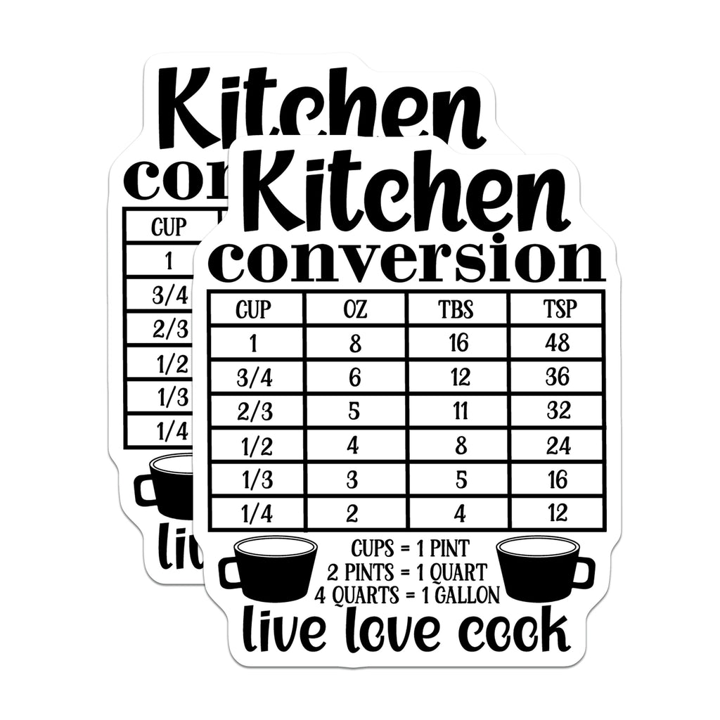 (2 Pack) Kitchen Conversion Chart Magnets - Recipe Measurement Guide - Live Love Cook Refrigerator Decor - 5 Inches On Longest Side - Thick Durable Magnet - Made in USA - MAG36017