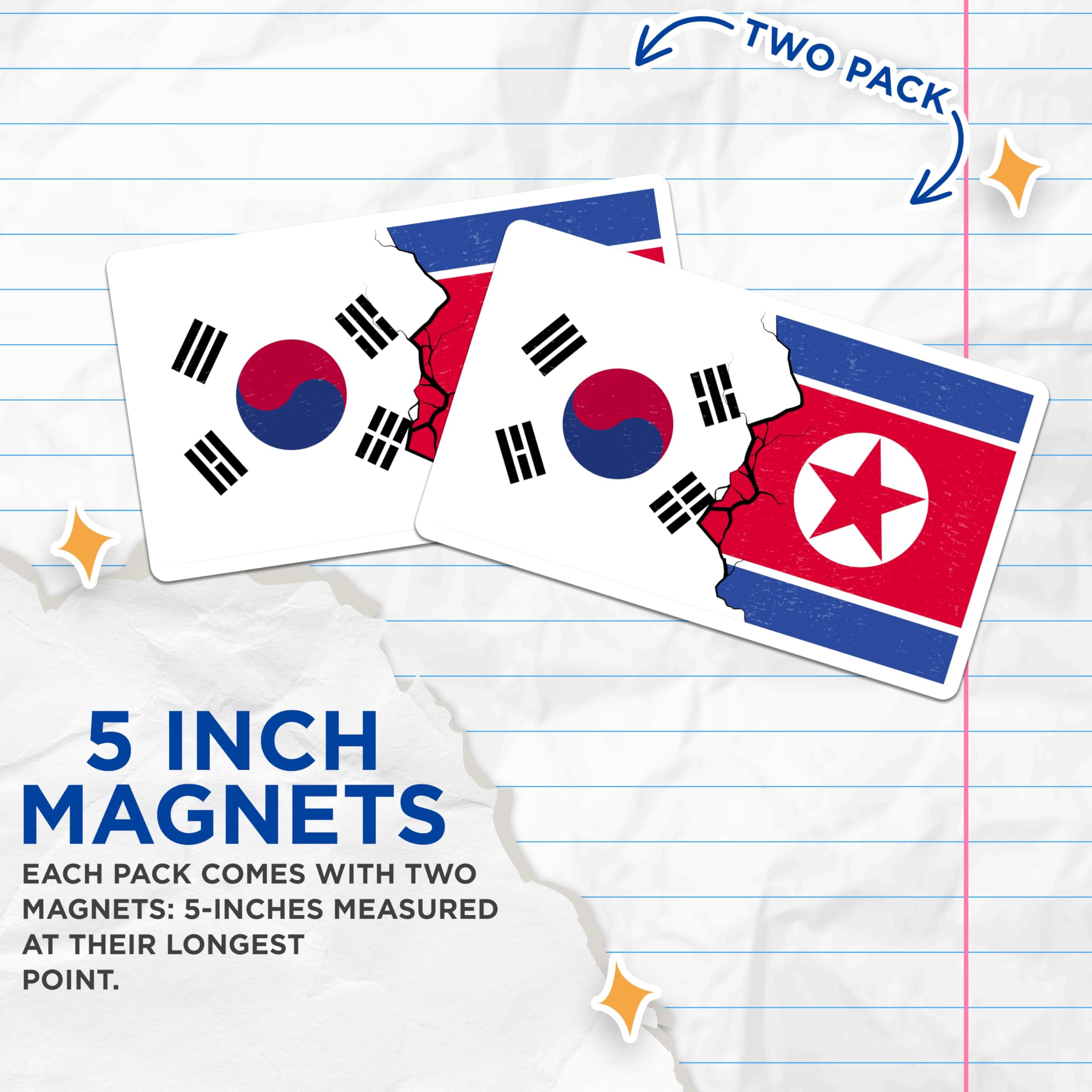 (2 Pack) Korean Flags Magnets - North South Korea Split Unity Symbol - Geopolitical Statement Decor - Fridge Locker Display - 5 Inches On Longest Side - Thick Durable Magnet - Made in USA - MAG19176