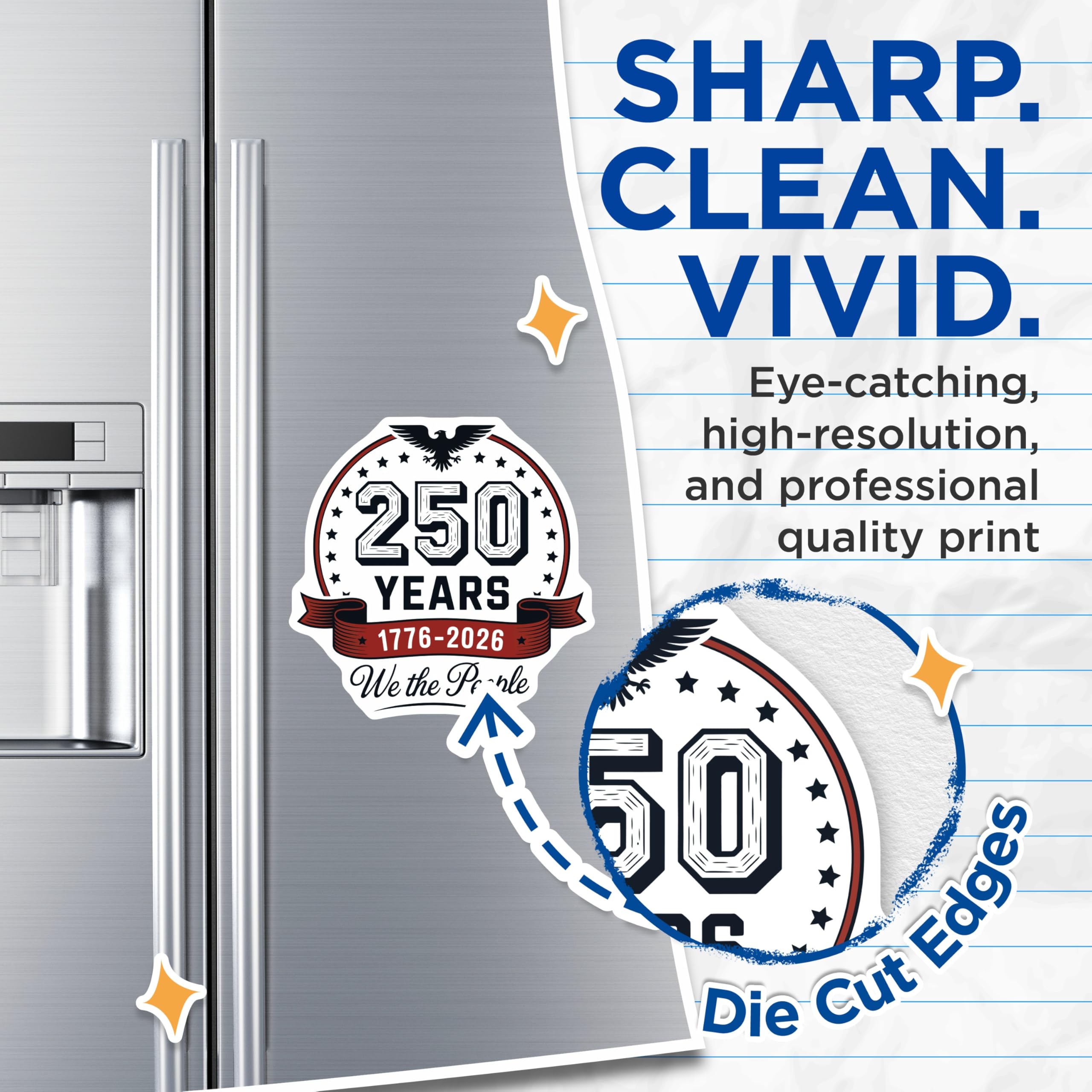 (2 Pack) 250 Years USA Magnets - We the People American Eagle - Patriotic Independence Day Decor - 5 Inches On Longest Side - Thick Durable Magnet - Made in USA - MAG20650