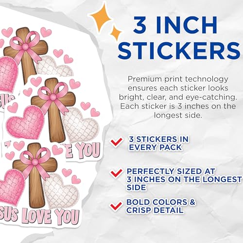 (3 Pack) Jesus Love You Decals - Christian Cross Sticker - Religious Faith Decals - 3 Inches On Longest Side - Easy Peel & Apply - Made in USA - 3MCS7690