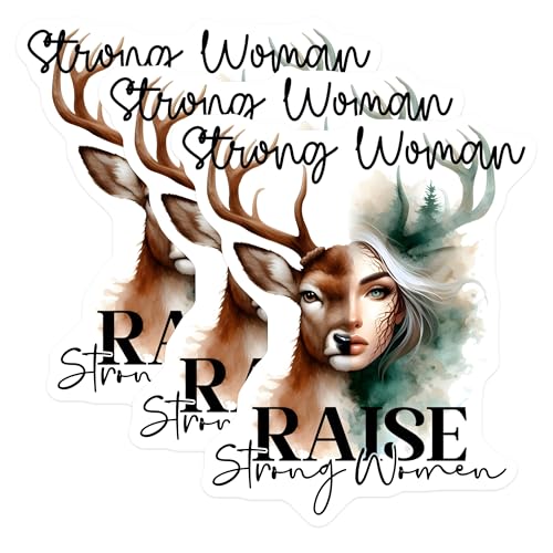 (3 Pack) Strong Woman Decals - Deer Decals - Raise Strong Women Stickers - 3 Inches On Longest Side - Easy Peel & Apply - Made in USA - 3MCS8002