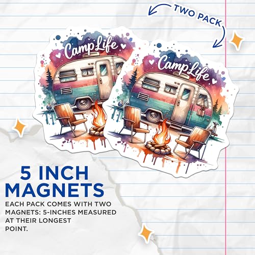 (2 Pack) Camp Life Magnets - Camping Adventure - Nature Lover - 5" On Longest Side - for Cars, Fridges, Toolboxes - Made in USA - MAG7136