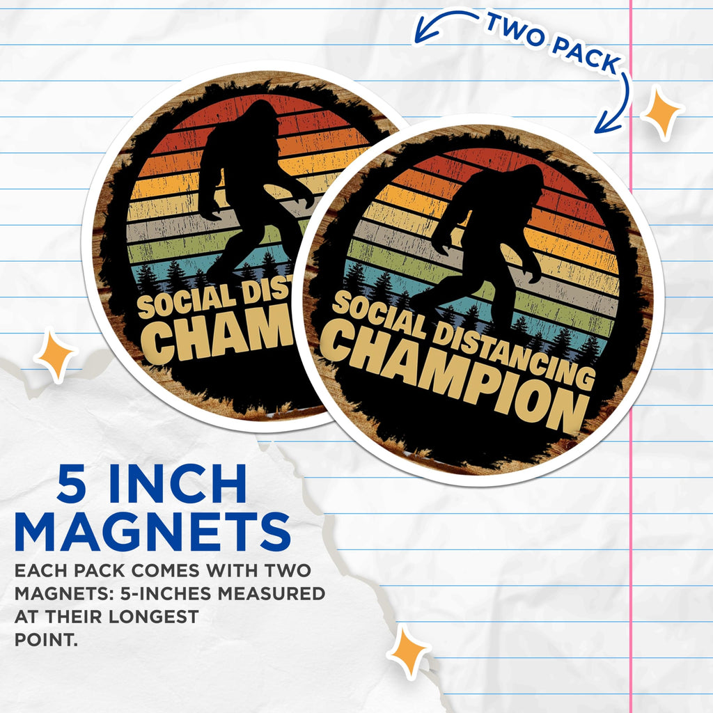 (2 Pack) Bigfoot Magnets - Funny Sasquatch Social Distancing - Retro Outdoors Fridge Magnets - 5 Inches On Longest Side - Thick Durable Magnet - Made in USA - MAG29136