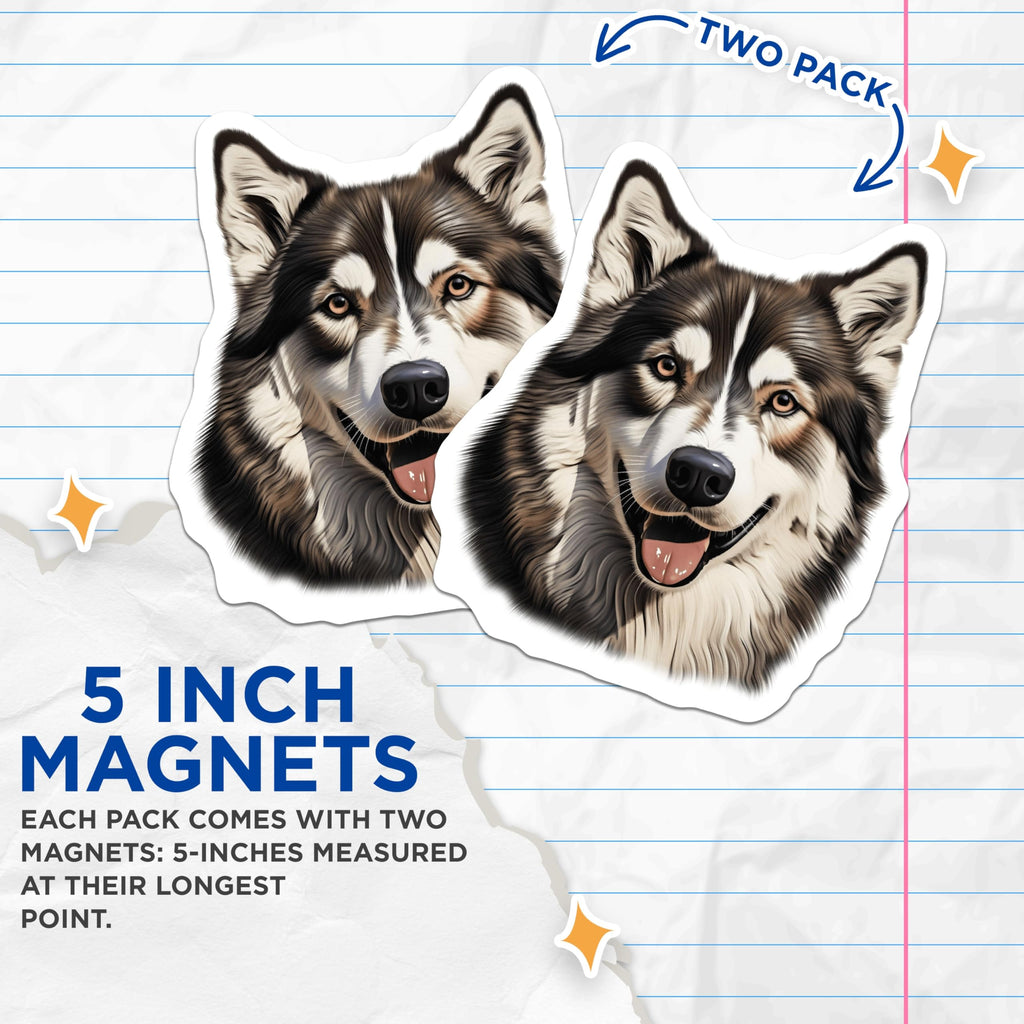 (2 Pack) Siberian Husky Magnets - Dog Lover Decor - Pet Owner Happy Home - 5 Inches On Longest Side - Thick Durable Magnet - Made in USA - MAG28920