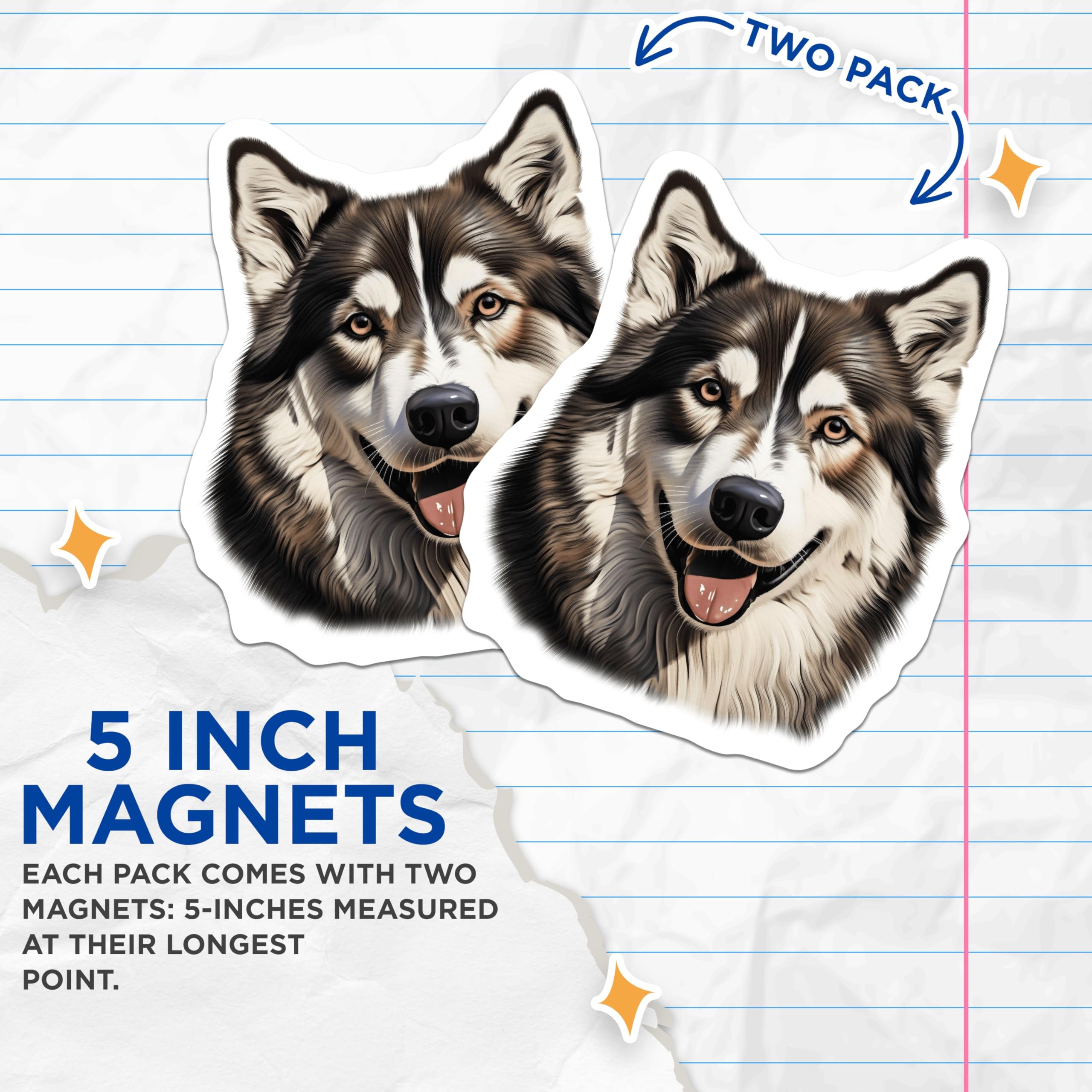 (2 Pack) Siberian Husky Magnets - Dog Lover Decor - Pet Owner Happy Home - 5 Inches On Longest Side - Thick Durable Magnet - Made in USA - MAG28920