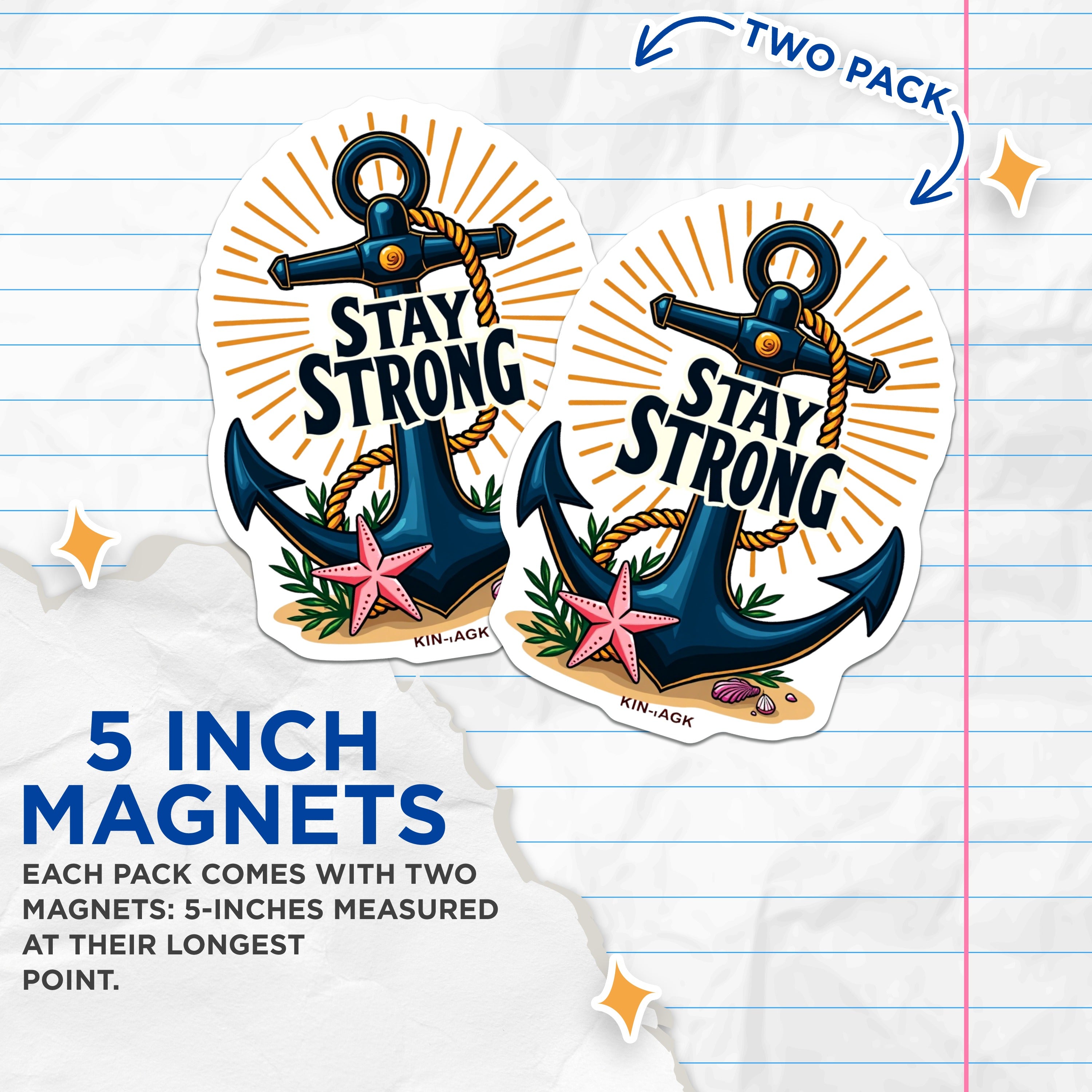 (2 Pack) Stay Strong Anchor Magnets - Inspirational Ocean Decor - Nautical Beach Refrigerator Item - 5 Inches On Longest Side - Thick Durable Magnet - Made in USA - MAG37927
