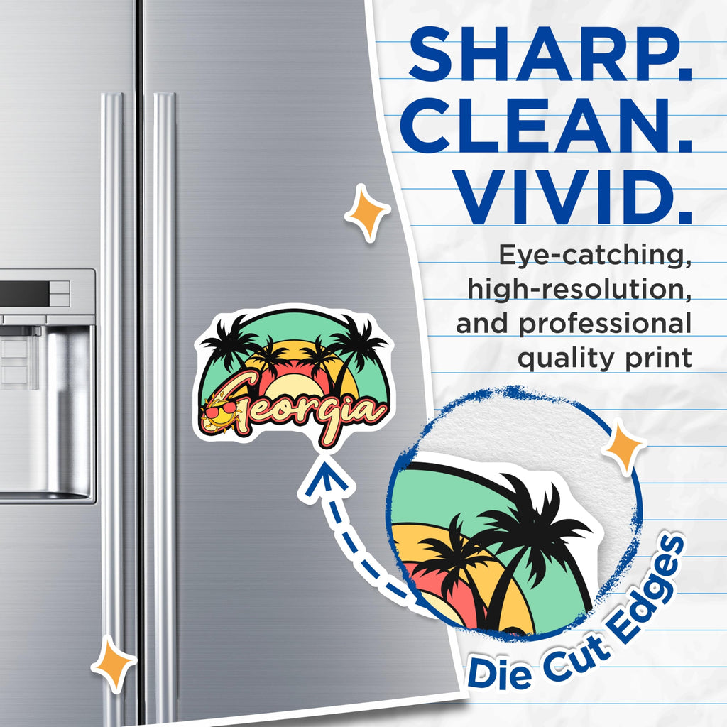 (2 Pack) Georgia State Magnets - Palm Tree Sunset Decor - Travel Souvenir Fridge Magnets - 5" On Longest Side - Premium Magnet - for Cars, Refrigerators, Toolboxes, Lockers - Made in USA - MAG18886