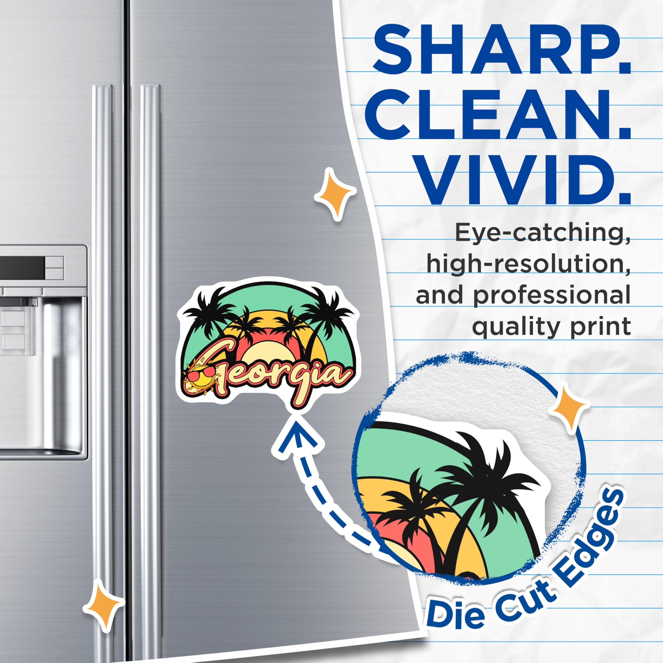 (2 Pack) Georgia State Magnets - Palm Tree Sunset Decor - Travel Souvenir Fridge Magnets - 5" On Longest Side - Premium Magnet - for Cars, Refrigerators, Toolboxes, Lockers - Made in USA - MAG18886
