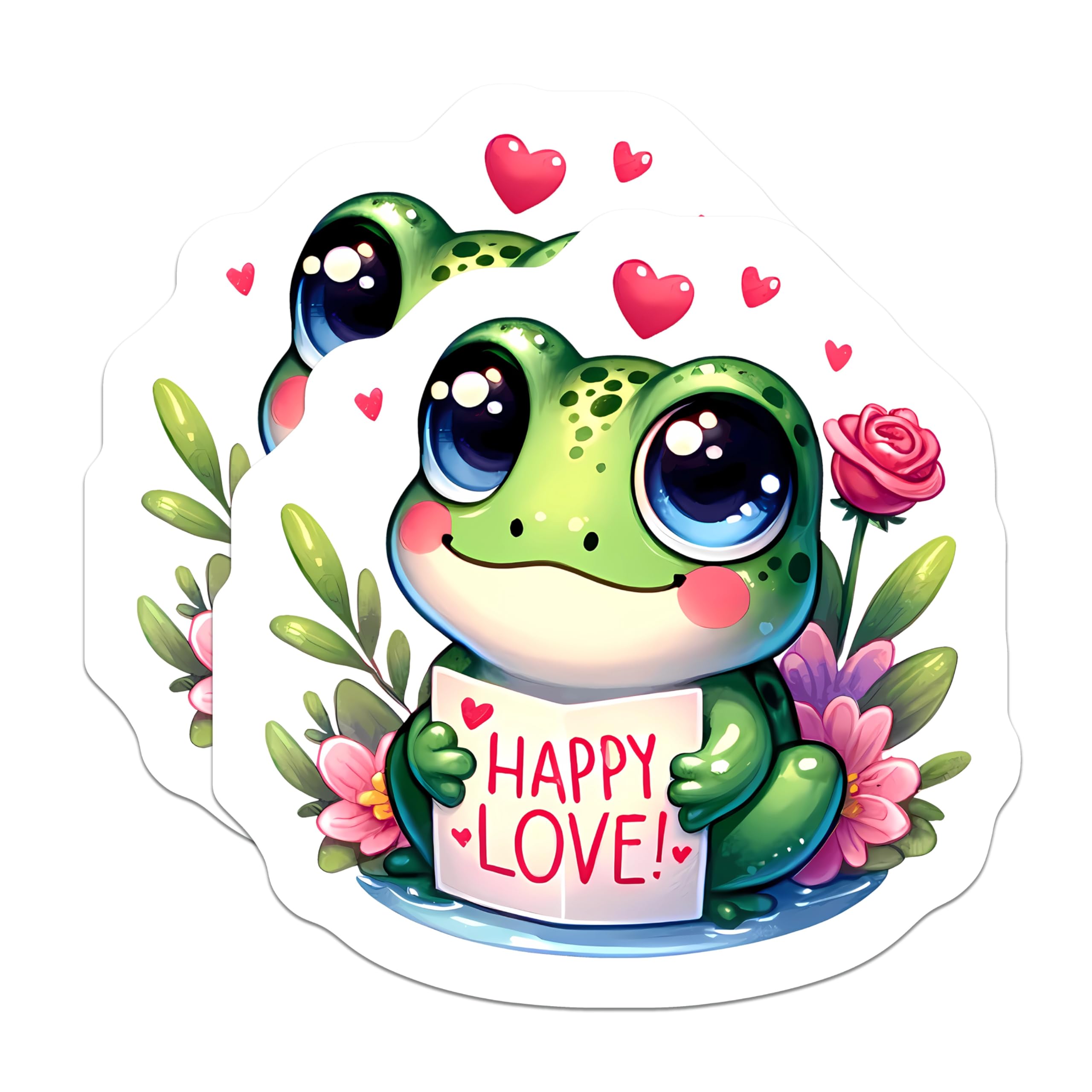(2 Pack) Cute Frog Magnets - Adorable Kawaii Amphibian Art with Happy Love Sign - Valentine's Day Refrigerator Locker Decor - 5 Inches On Longest Side - Thick Durable Magnet - Made in USA - MAG22784