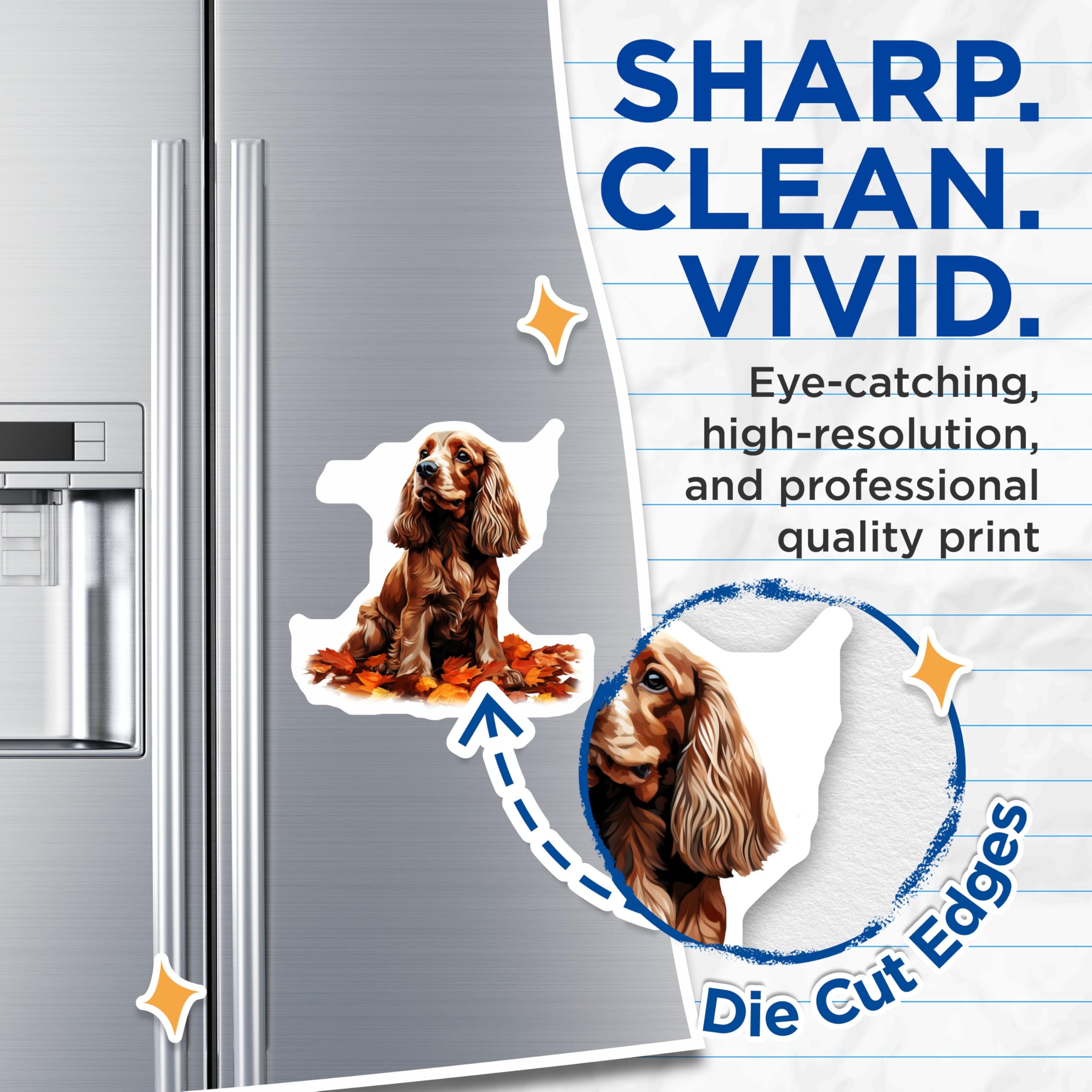 (2 Pack) Cocker Spaniel Magnets - Autumn Leaves Decor - Dog Lover Refrigerator Art - 5 Inches On Longest Side - Thick Durable Magnet - Made in USA - MAG24932