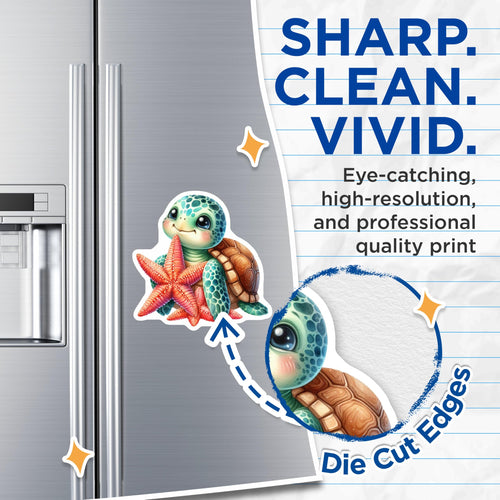 (2 Pack) Adorable Baby Sea Turtle Magnets - Cute Starfish Marine Life Decor - Ocean Themed Fridge Locker Accessories - 5 Inches On Longest Side - Thick Durable Magnet - Made in USA - MAG20857