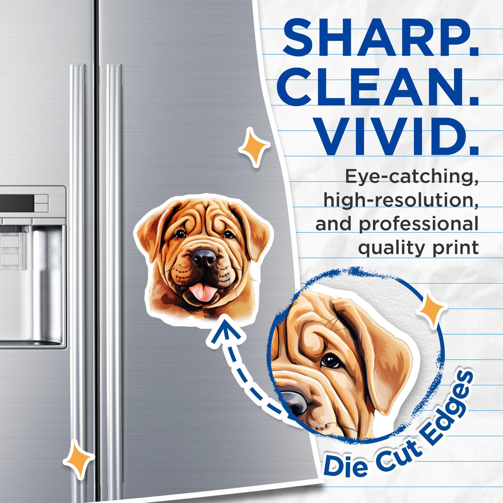 (2 Pack) Shar Pei Dog Magnets - Adorable Wrinkled Puppy Art - Dog Lover Kitchen Decor - Pet Parent Refrigerator Accent - 5 Inches On Longest Side - Thick Durable Magnet - Made in USA - MAG26662