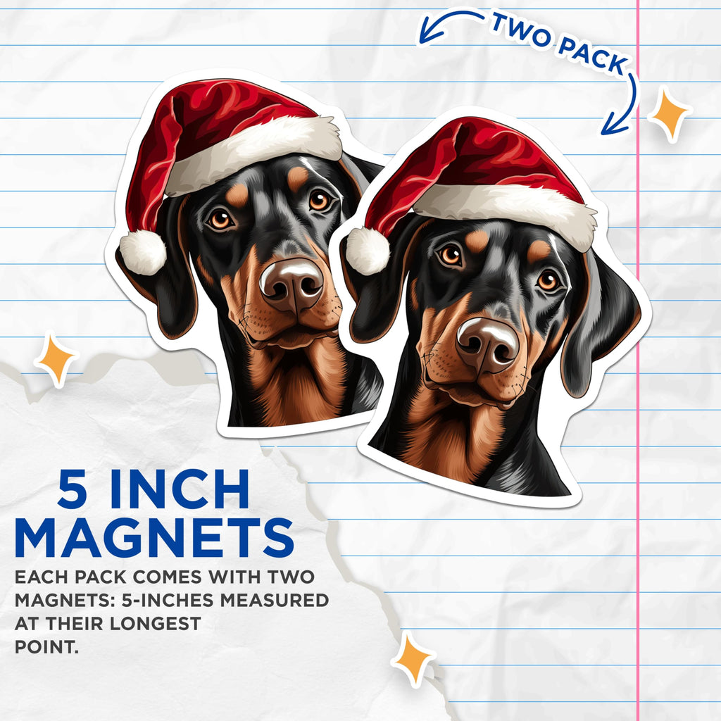 (2 Pack) Doberman Christmas Magnets - Santa Hat Doberman Dog Holiday Decor - Festive Pet Lover Refrigerator Magnets - 5 Inches On Longest Side - Thick Durable Magnet - Made in USA - MAG23314