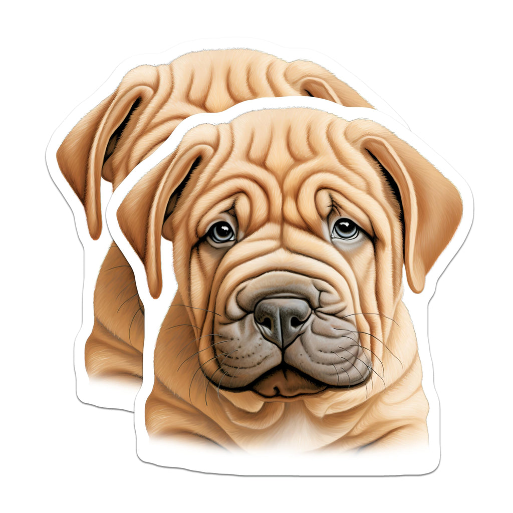 (2 Pack) Mastiff Puppy Magnets - Adorable Wrinkled Fawn Dog Art - Canine Fridge Refrigerator Decor - 5 Inches On Longest Side - Thick Durable Magnet - Made in USA - MAG24851