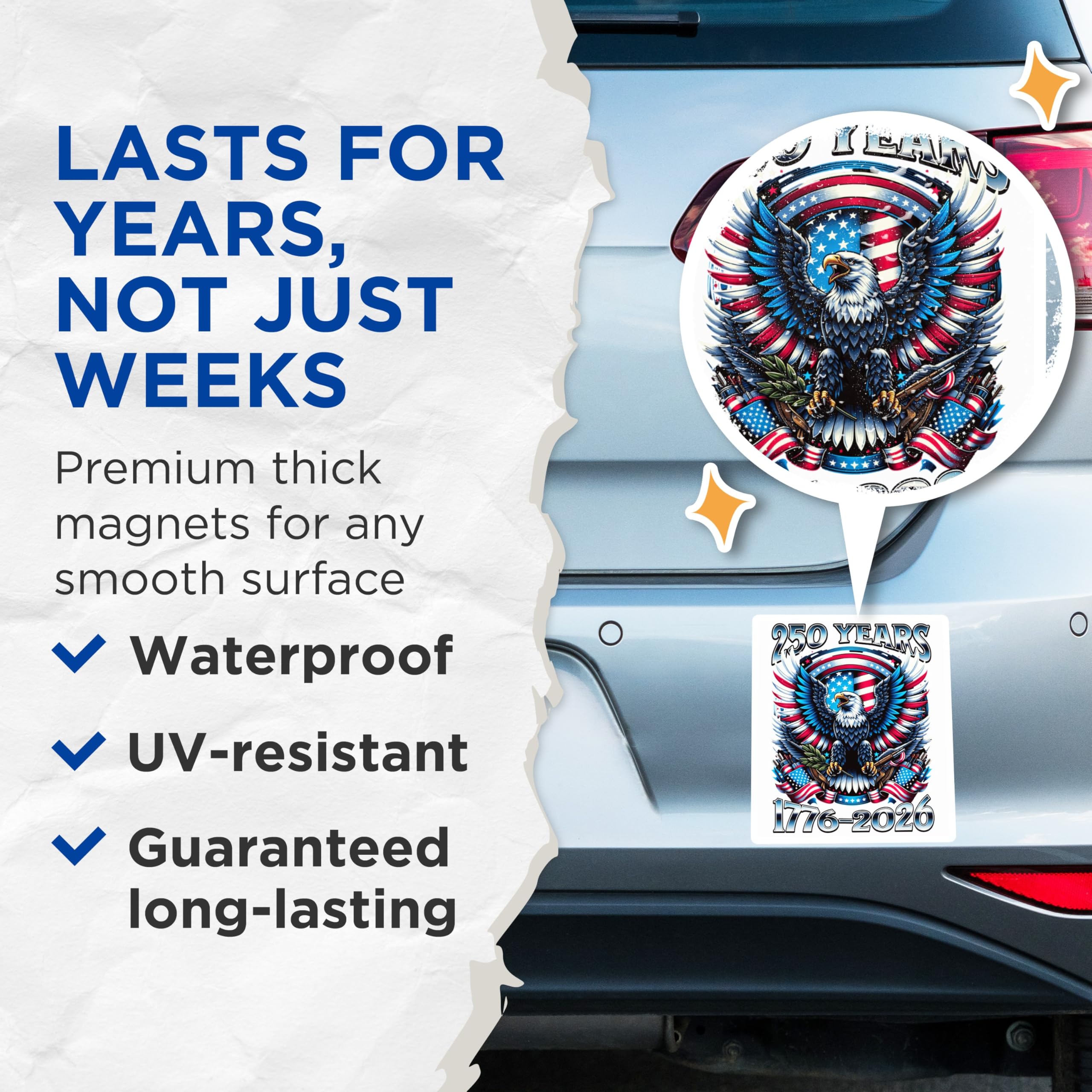 (2 Pack) 250th Anniversary USA Magnets - Patriotic Eagle - 1776-2026 Commemorative - American Heritage Decor - 5 Inches On Longest Side - Thick Durable Magnet - Made in USA - MAG25900