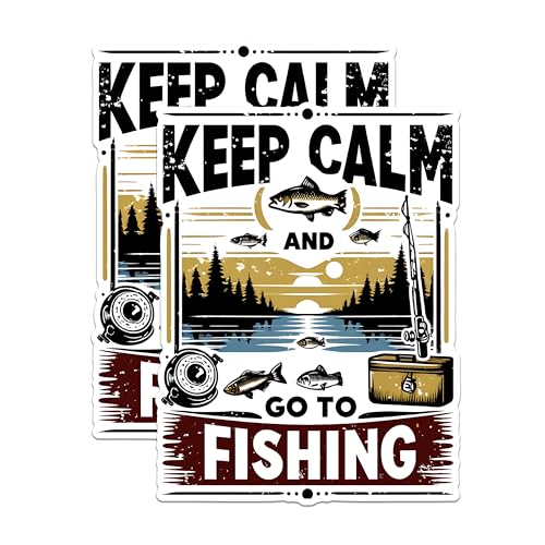 (2 Pack) Keep Calm and Go Fishing Stickers - Fishing Enthusiast Stickers - Outdoor Adventure Stickers - 5" On Longest Side - Sticks to Any Smooth Flat Surface - Made in USA - BMCS2618