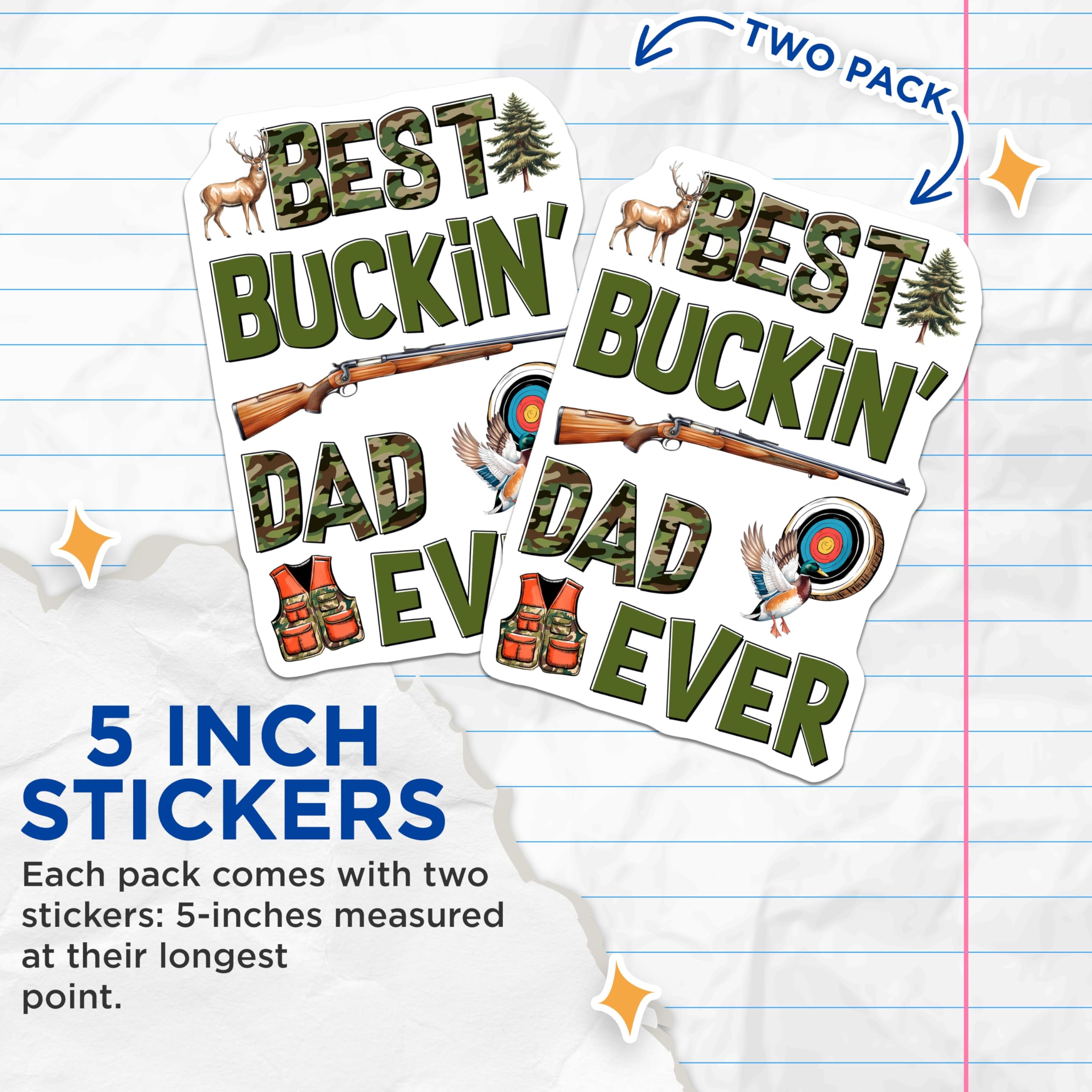 (2 Pack) Hunting Dad Stickers - Best Buckin Dad Ever - Father's Day Sticker - 5" On Longest Side - Sticks to Smooth Flat Surfaces - Made in USA - BMCS15233