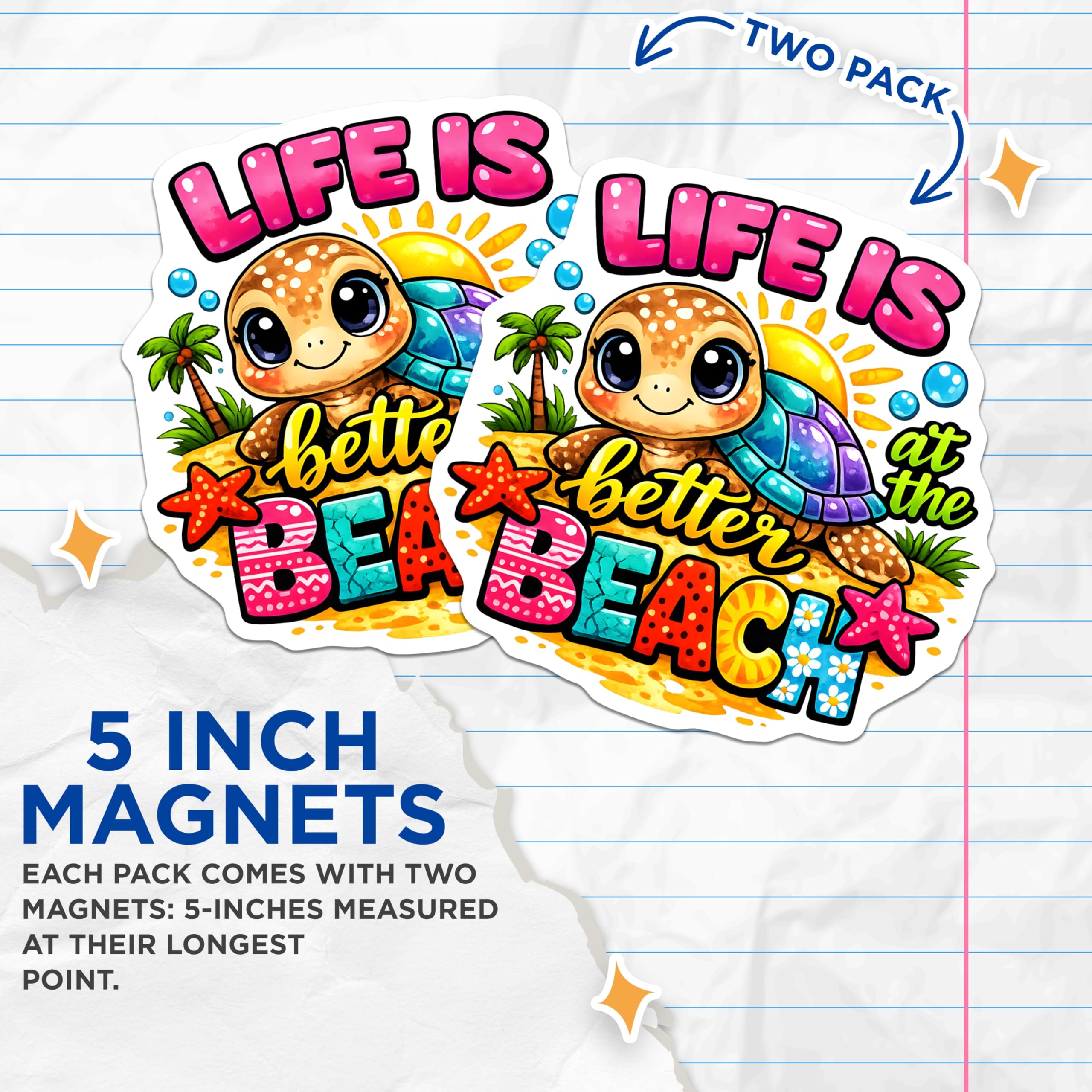 (2 Pack) Beach Life Turtle Magnets - Summer Vacation Decor - Ocean Animal Lover Souvenir - 5 Inches On Longest Side - Thick Durable Magnet - Made in USA - MAG28123