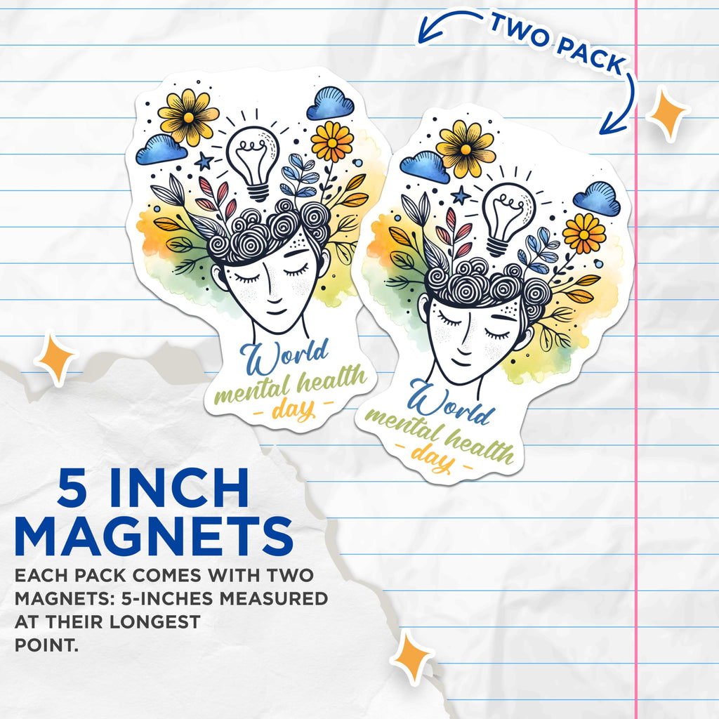 (2 Pack) Inspirational World Mental Health Day Magnets - Positivity and Wellness - 5" On Longest Side - for Cars, Fridges, Toolboxes - Made in USA - MAG8244