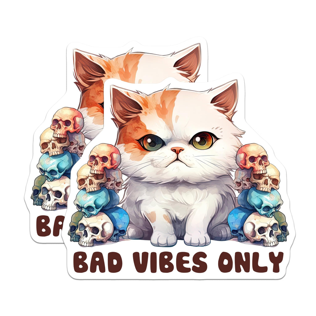 (2 Pack) Bad Vibes Only Cat Magnets - Skull Cat Aesthetic - Funny Kitten Decor - 5" On Longest Side - Premium Magnet - for Cars, Refrigerators, Toolboxes, Lockers - Made in USA - MAG15273