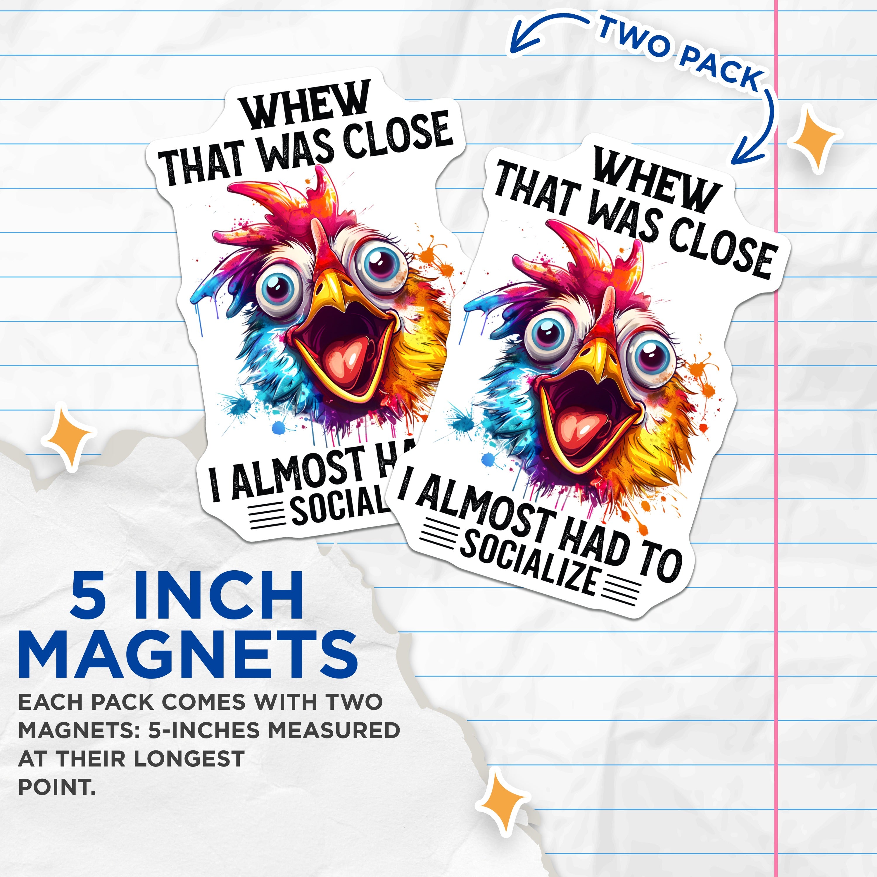 (2 Pack) Introvert Humor Magnets - Funny Chicken Decor - Sarcastic Anti Social Humor - 5 Inches On Longest Side - Thick Durable Magnet - Made in USA - MAG38083