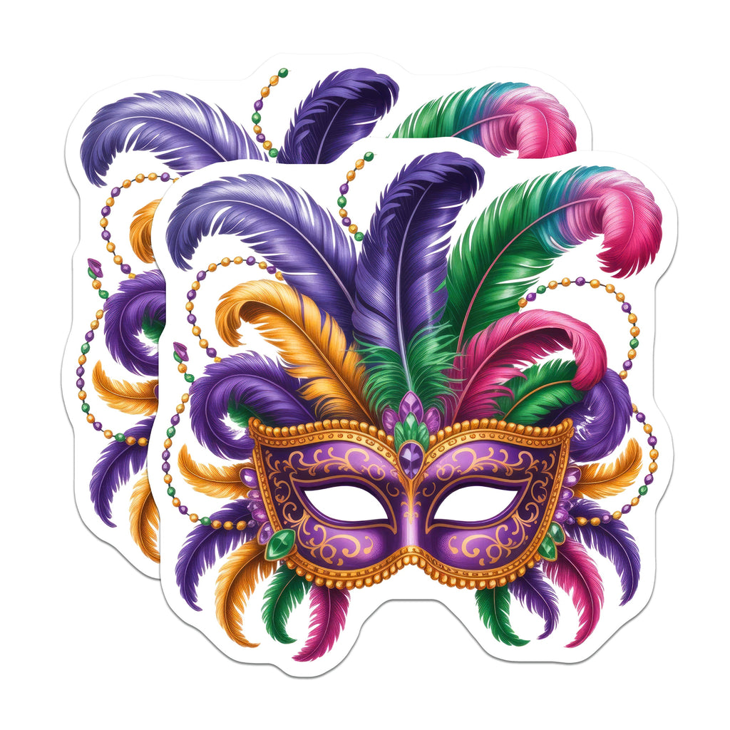 (2 Pack) Mardi Gras Mask Magnets - New Orleans Festivity - Masquerade Carnival Decor - Purple Gold Green Flair - 5 Inches On Longest Side - Thick Durable Magnet - Made in USA - MAG39049