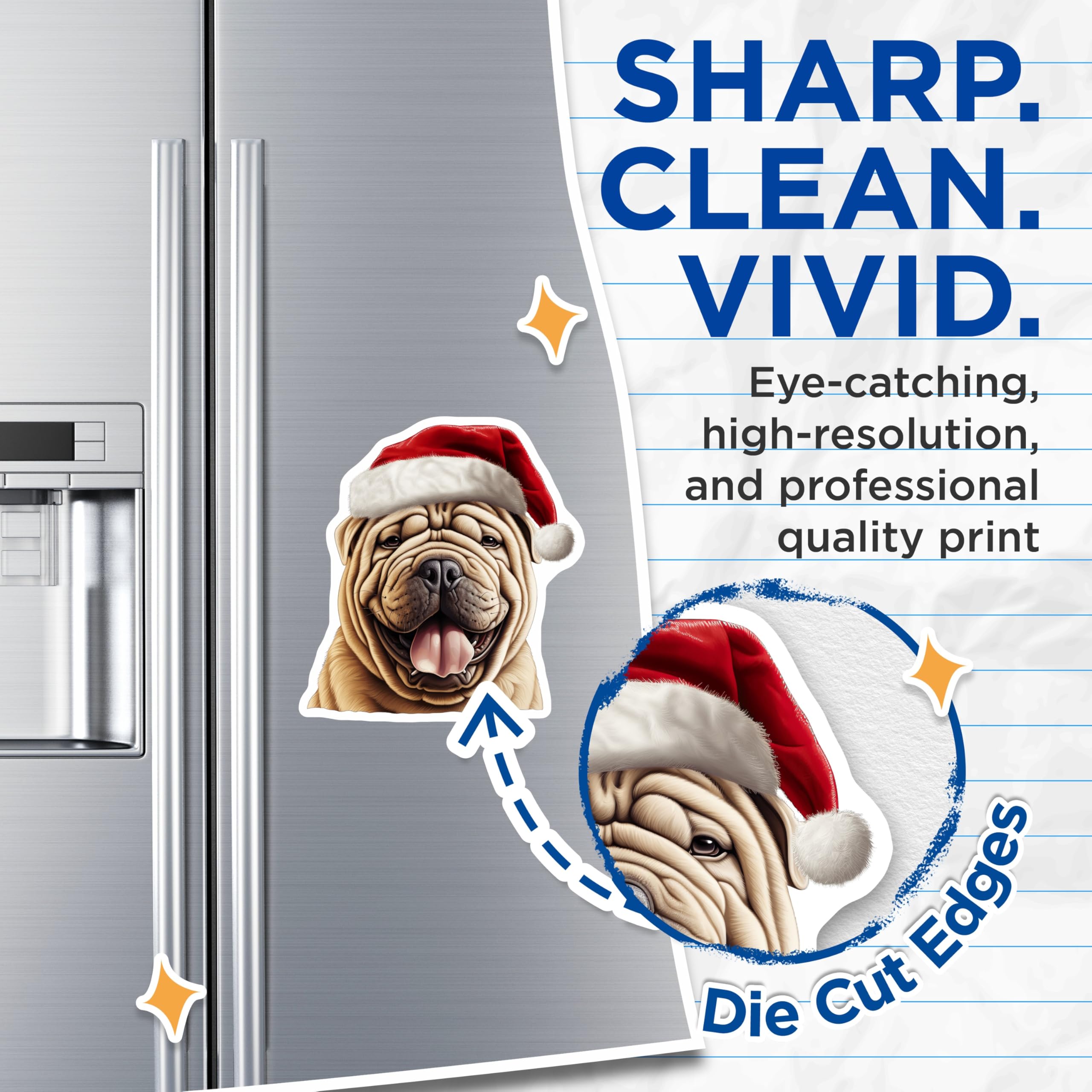 (2 Pack) Shar Pei Christmas Magnets - Funny Dog Holiday Decor - Pet Lover Stocking Stuffer - 5 Inches On Longest Side - Thick Durable Magnet - Made in USA - MAG27848