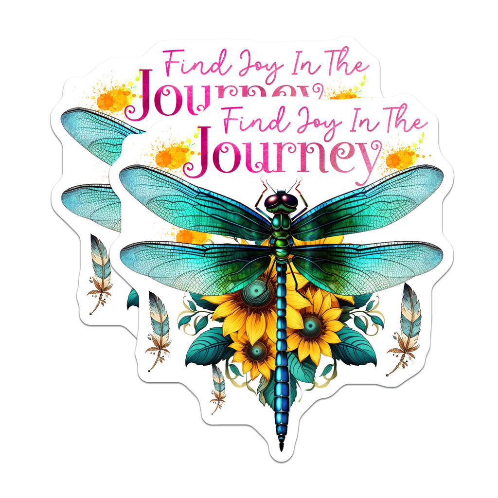 (2 Pack) Find Joy in The Journey Dragonfly Magnets - Inspirational Sunflowers Boho Refrigerator Decor - Encouragement Mantra - 5 Inches On Longest Side - Thick Durable Magnet - Made in USA - MAG38090