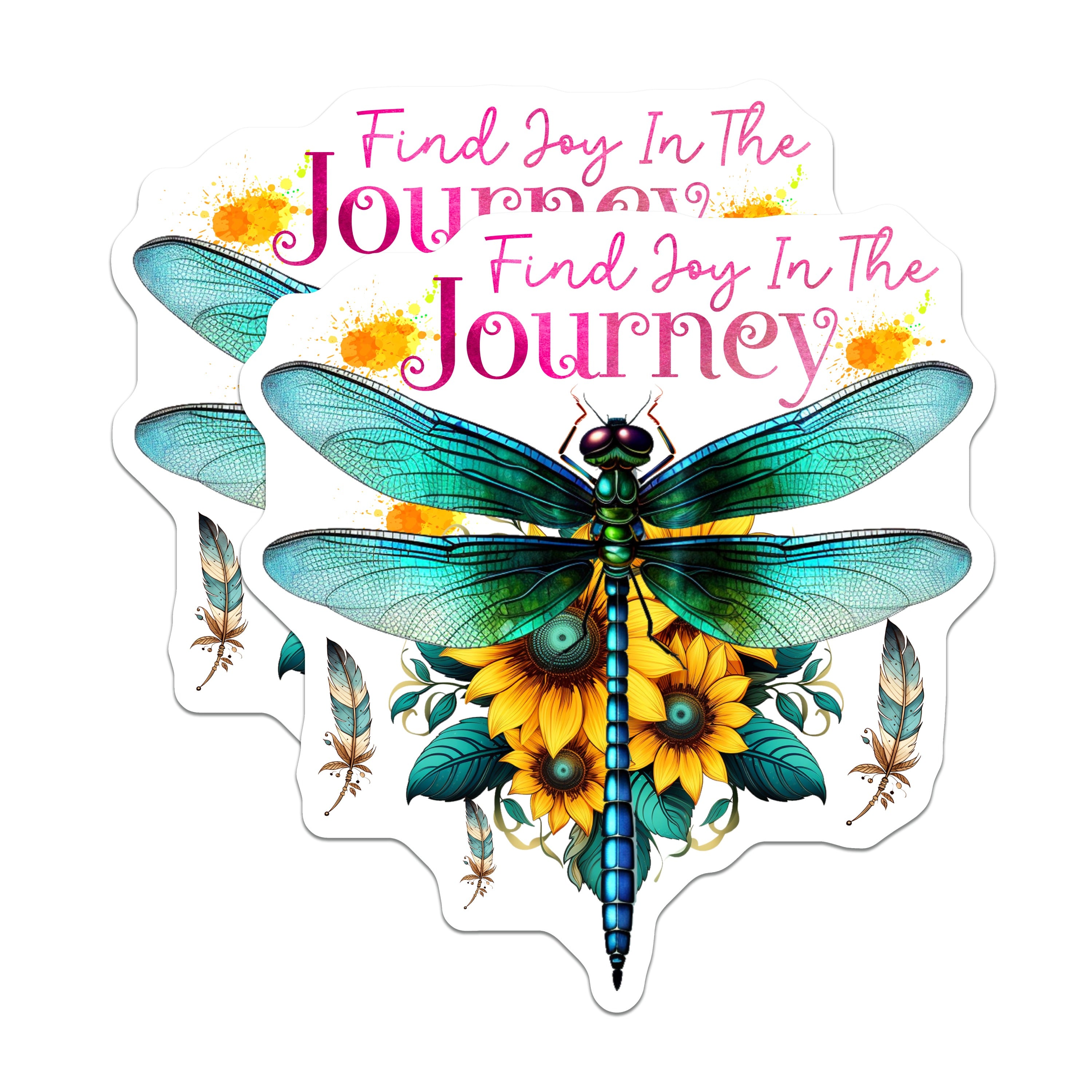 (2 Pack) Find Joy in The Journey Dragonfly Magnets - Inspirational Sunflowers Boho Refrigerator Decor - Encouragement Mantra - 5 Inches On Longest Side - Thick Durable Magnet - Made in USA - MAG38090