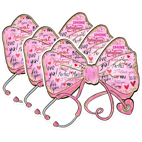 (3 Pack) Nurse Decals - Valentine's Day Decal - Heart Stethoscope Decals - 3 Inches On Longest Side - Easy Peel & Apply - Made in USA - 3MCS1661
