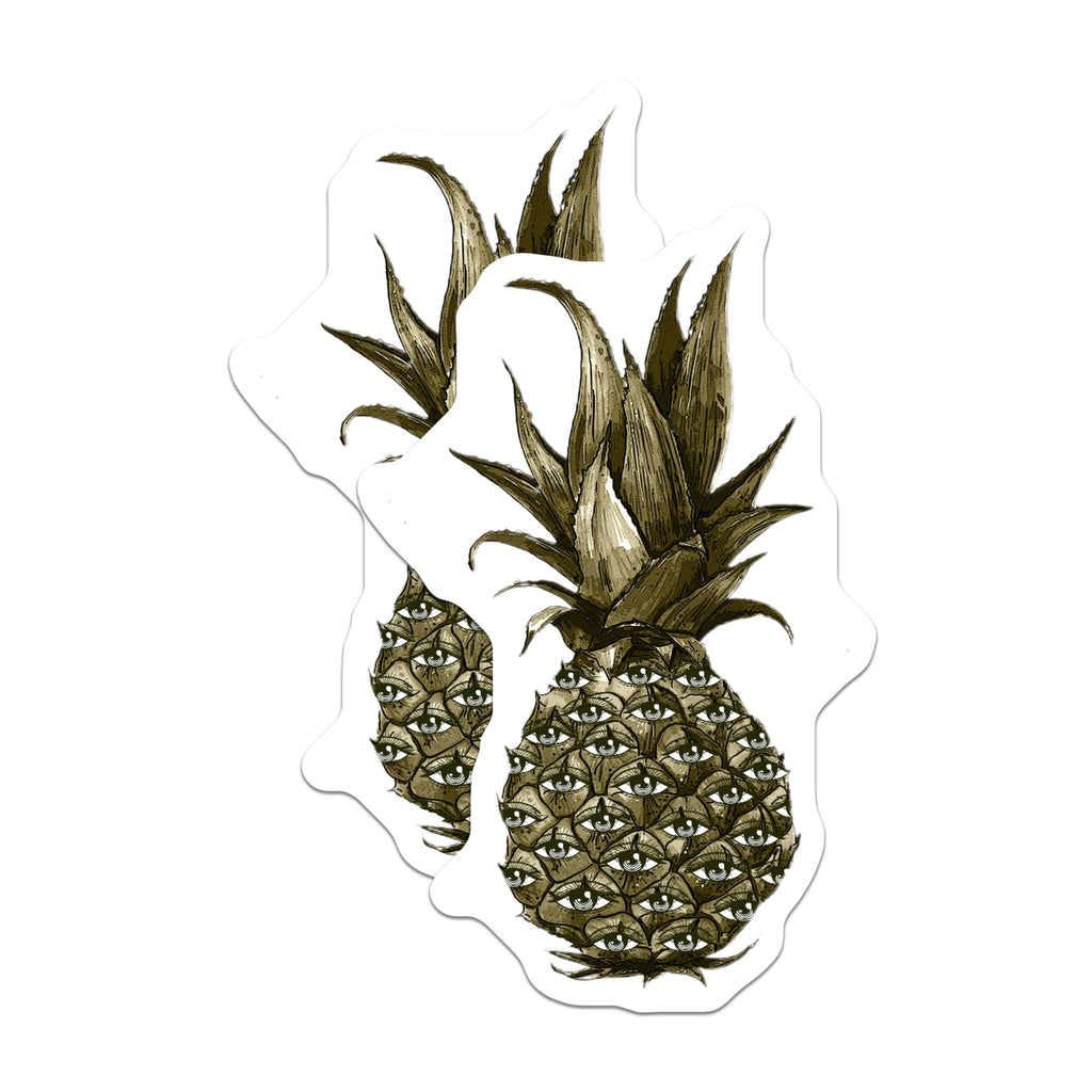 (2 Pack) Pineapple Stickers - Third Eye Fruit Stickers - Unique Fruit Stickers- 5" On Longest Side - Sticks to Smooth Flat Surfaces - Made in USA - BMCS16999