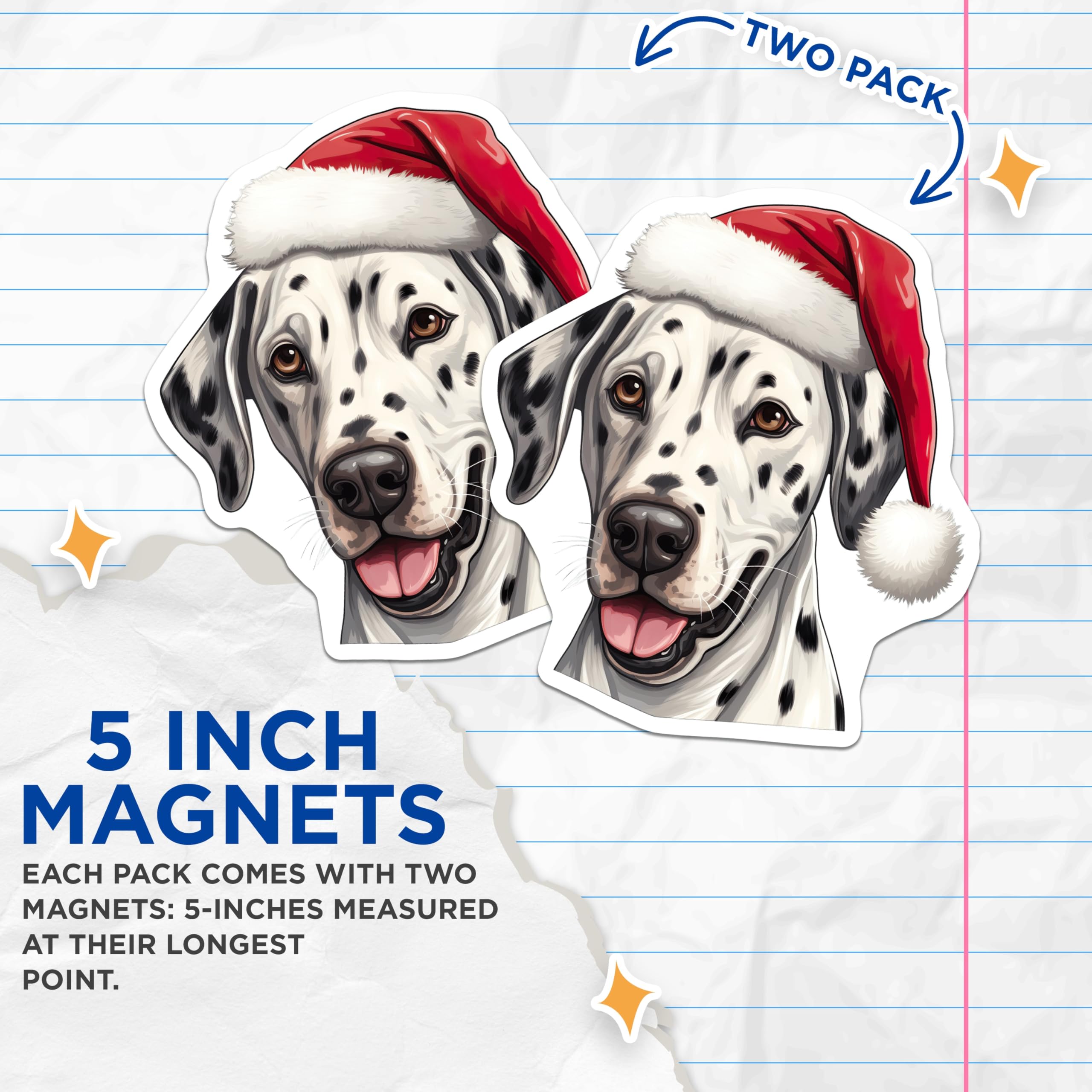 (2 Pack) Dalmatian Christmas Magnets - Santa Dog Holiday - Pet Refrigerator Decor - 5 Inches On Longest Side - Thick Durable Magnet - Made in USA - MAG26669