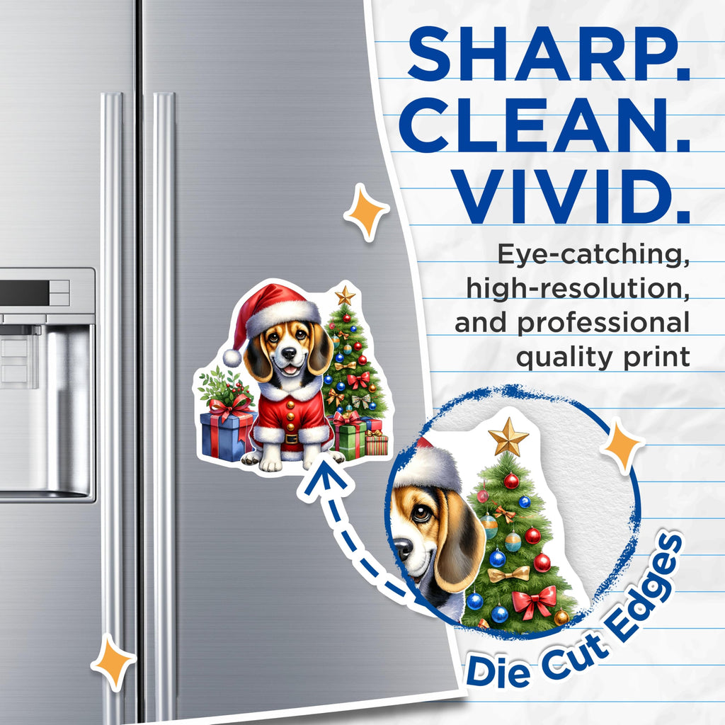 (2 Pack) Beagle Christmas Magnets - Santa Dog Refrigerator - Holiday Pet Decoration - 5 Inches On Longest Side - Thick Durable Magnet - Made in USA - MAG28960