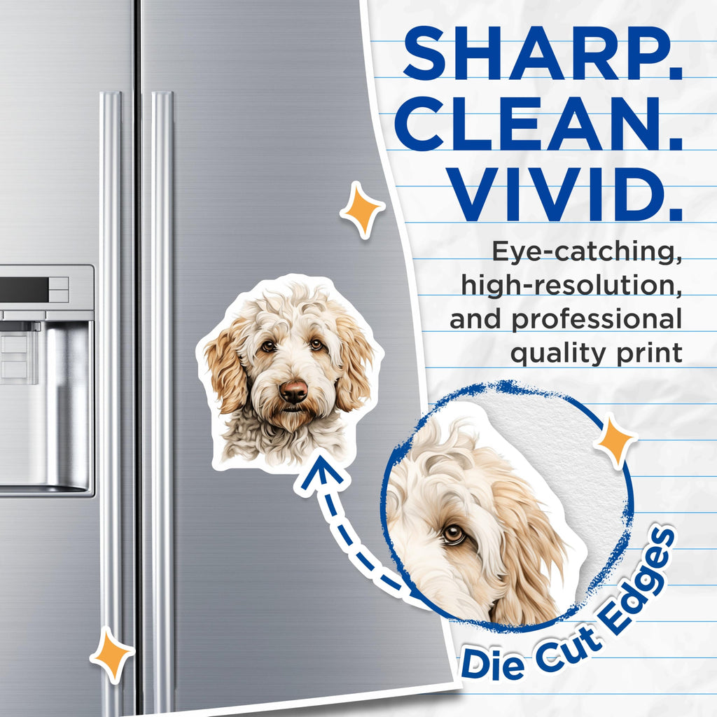 (2 Pack) Goldendoodle Dog Magnets - Pet Lover Refrigerator Decor - Curly Haired Canine Art - Adorable Pooch Illustration - 5 Inches On Longest Side - Thick Durable Magnet - Made in USA - MAG24023