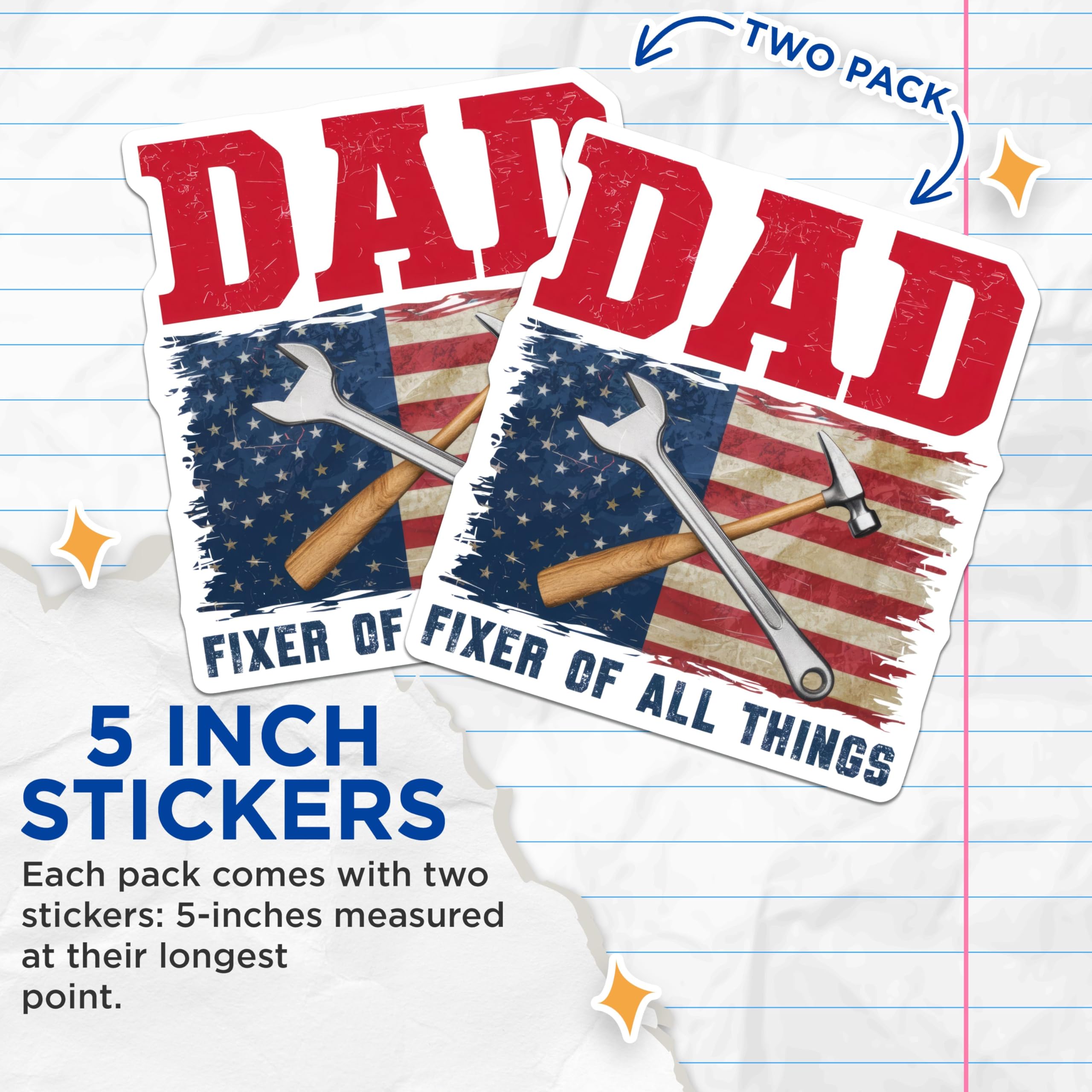 (2 Pack) Dad Fixer of All Things Stickers - Funny Dad Meme - 5" On Longest Side - Sticks to Smooth Flat Surfaces - Made in USA - BMCS8646 - BMCS8646
