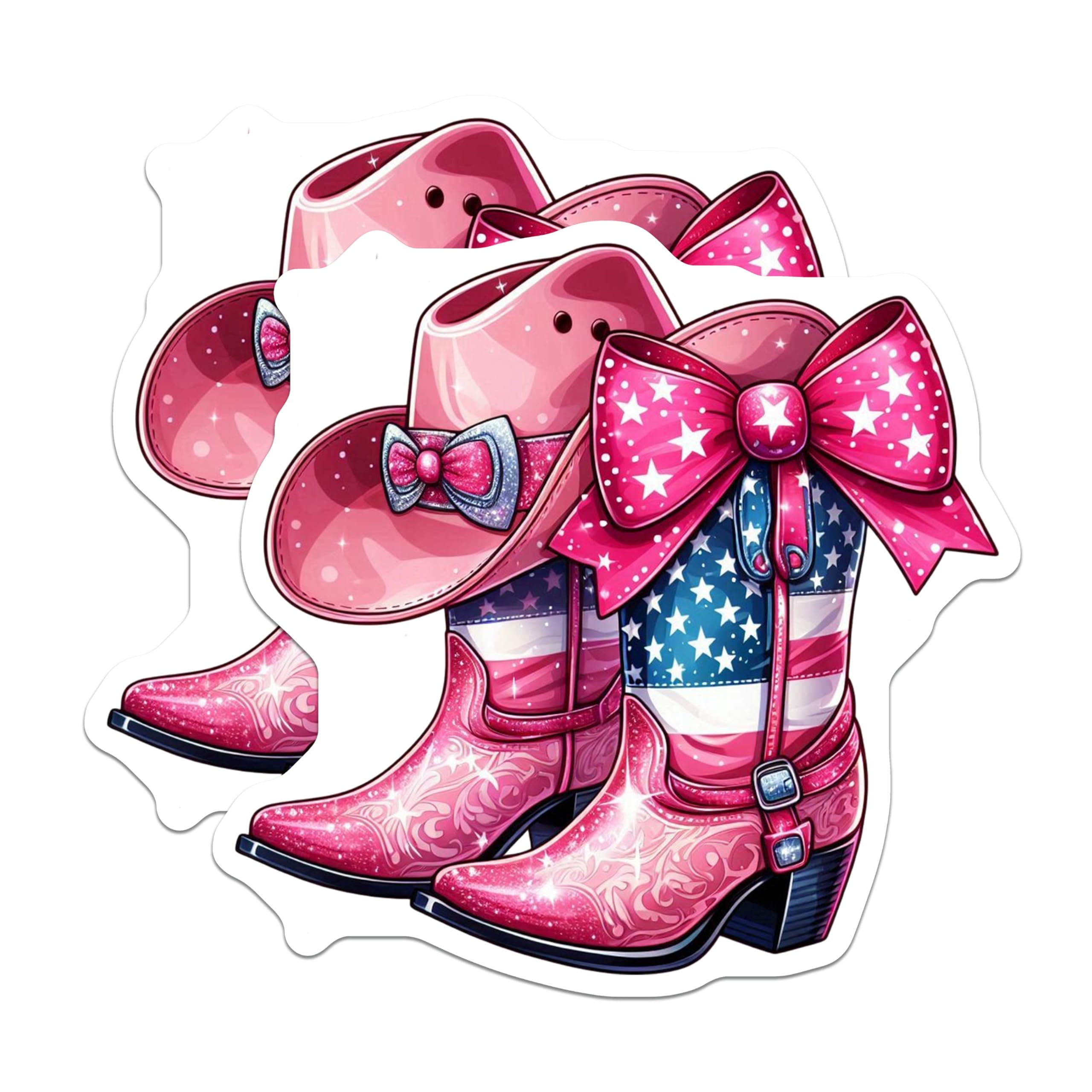 (2 Pack) Cowgirl Boot Magnets - Pink Cowboy Hat - American Flag Decoration - 5" On Longest Side - Premium Magnet - for Cars, Refrigerators, Toolboxes, Lockers - Made in USA - MAG17115
