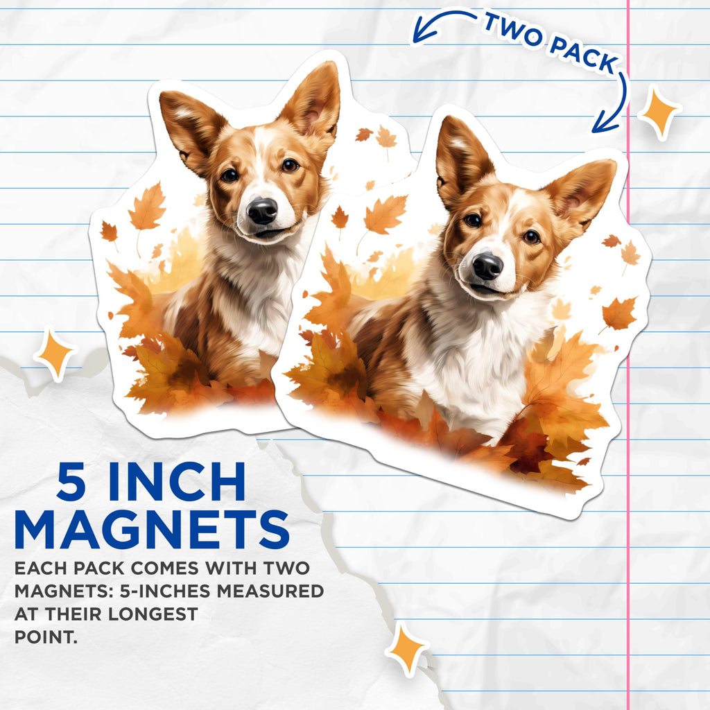 (2 Pack) Corgi Autumn Magnets - Cute Dog Decor - Fall Fridge Magnets - 5 Inches On Longest Side - Thick Durable Magnet - Made in USA - MAG25429