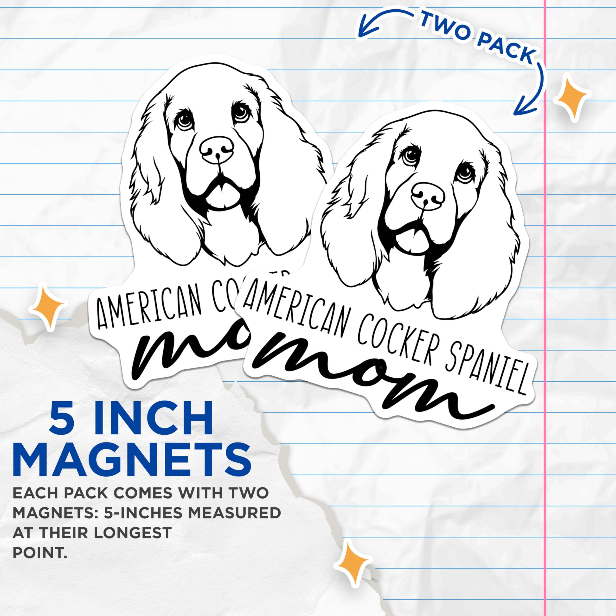 (2 Pack) American Cocker Spaniel Mom Magnets - Dog Lover Decor - Pet Parent Refrigerator Adornment - 5 Inches On Longest Side - Thick Durable Magnet - Made in USA - MAG27038