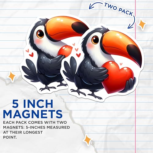 (2 Pack) Toucan Heart Magnets - Cute Bird Lover - Animal Fridge Magnets - 5" On Longest Side - for Cars, Fridges, Toolboxes - Made in USA - MAG3677