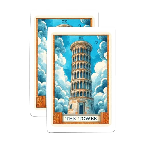 (2 Packs) The Tower Tarot Card Stickers - Spiritual Metaphysical Mystic Magial Decals - 5 Inches On Longest Side - Premium Vinyl Decal - Sticks to Any Smooth Flat Surface - Made in USA - BMCS2266