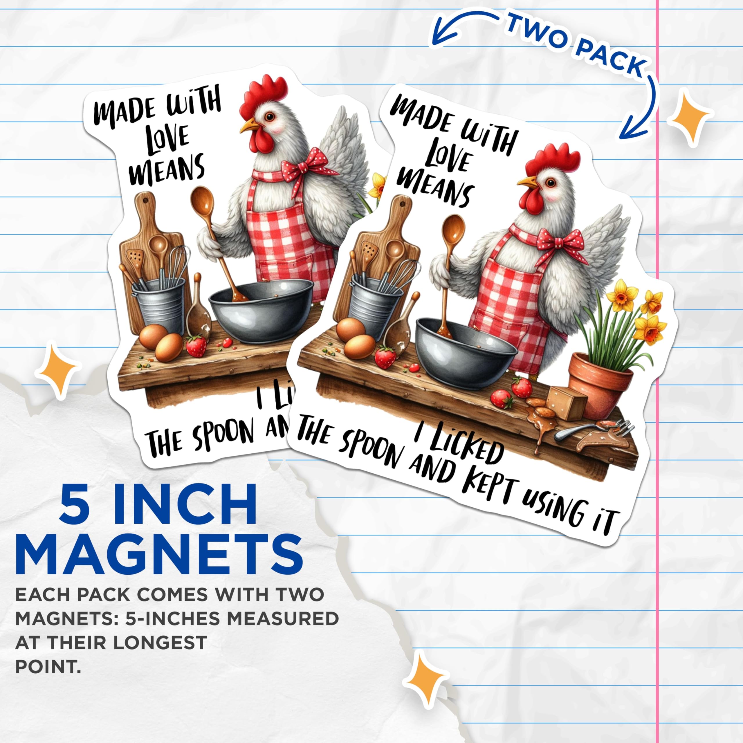 (2 Pack) Funny Chicken Magnets - Cute Kitchen - Hilarious Animal Designs - 5" On Longest Side - for Cars, Fridges, Toolboxes - Made in USA - MAG4513