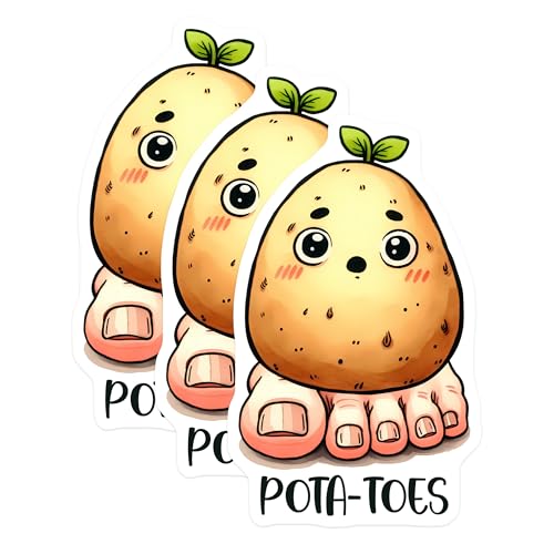 (3 Pack) Pota-Toes Decals - Funny Food Decals - Cute Potato Decal - 3 Inches On Longest Side - Easy Peel & Apply - Made in USA - 3MCS6354