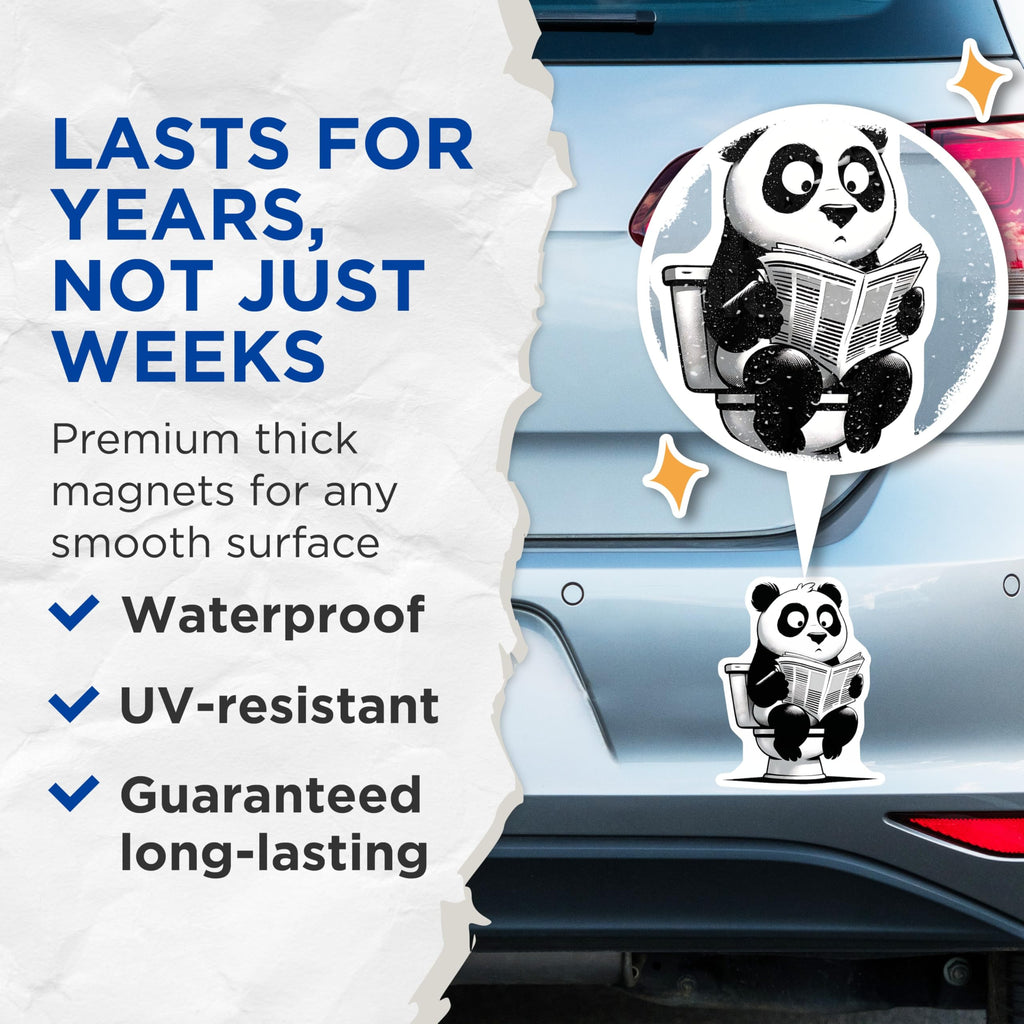 (2 Pack) Panda on Toilet Magnets - Reading Newspaper - Funny Bathroom Decor - 5" On Longest Side - Premium Magnet - for Cars, Refrigerators, Toolboxes, Lockers - Made in USA - MAG14948