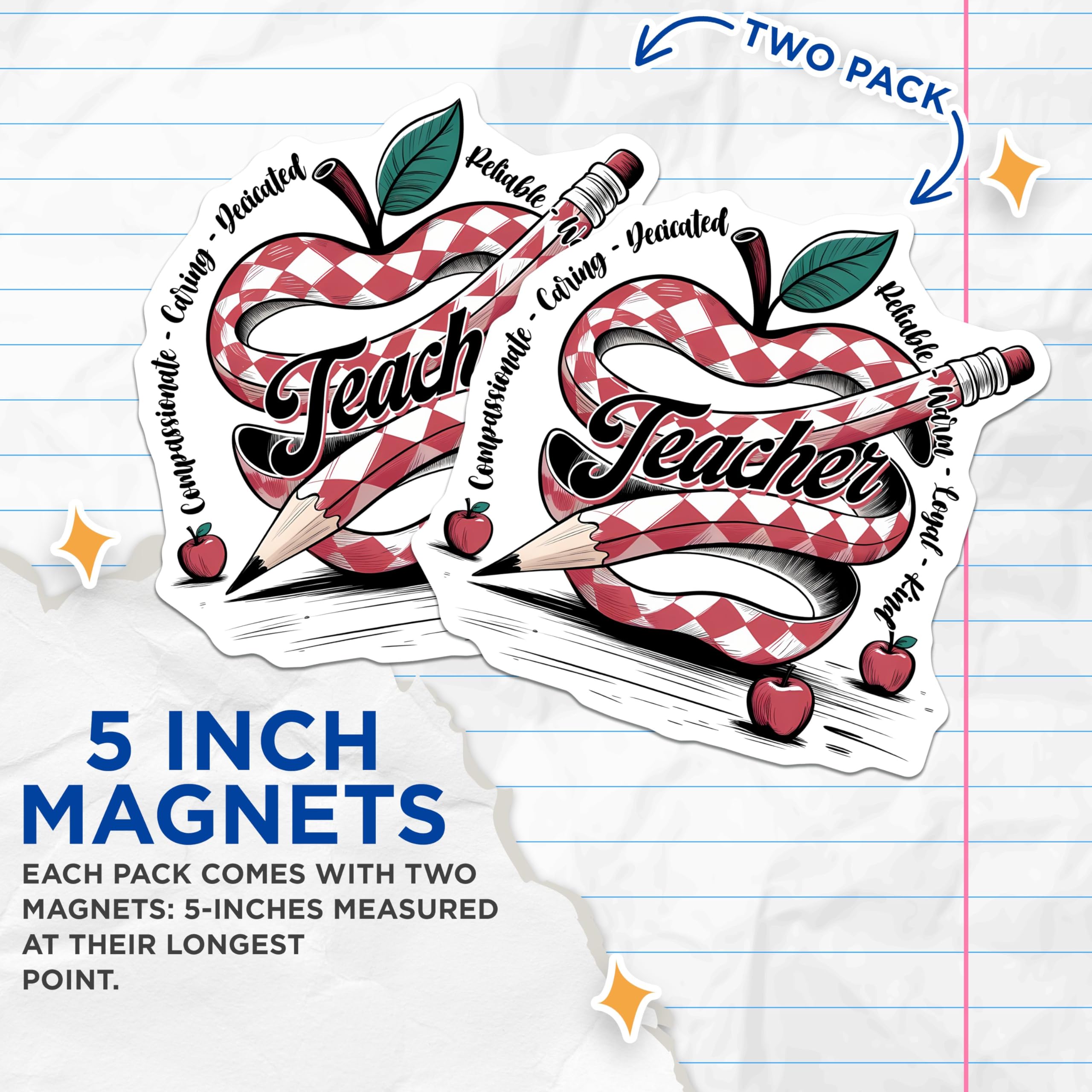 (2 Pack) Teacher Magnets - Pencils and Apples - Teacher Appreciation - 5" On Longest Side - for Cars, Fridges, Toolboxes - Made in USA - MAG7657