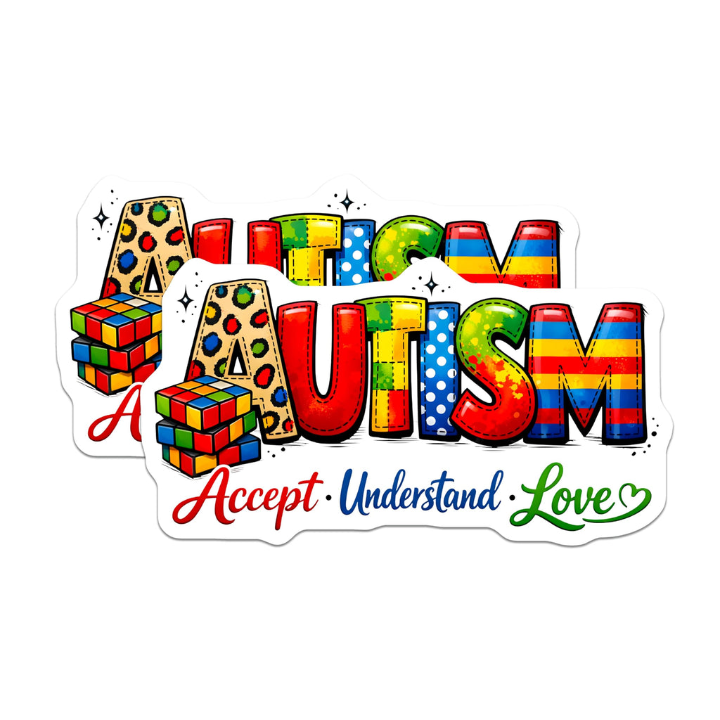 (2 Pack) Autism Acceptance Magnets - Neurodiversity Advocacy - Accept Understand Love - Colorful Support - 5 Inches On Longest Side - Thick Durable Magnet - Made in USA - MAG30829